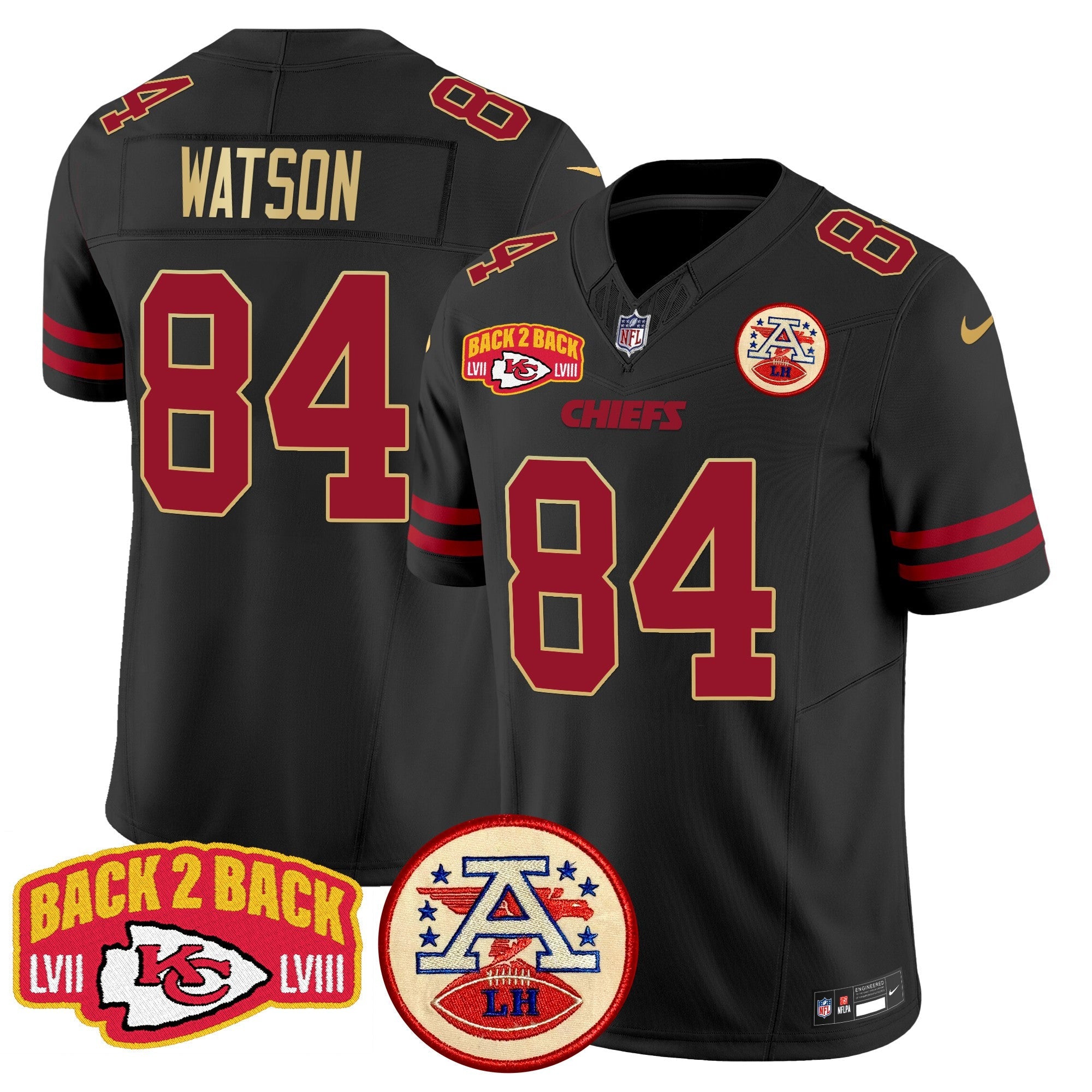Hunk Wear - Chiefs Super Back 2 Back Patch Vapor Limited Jersey ' All Stitched ' Gold Trim ' Justin Watson Jersey