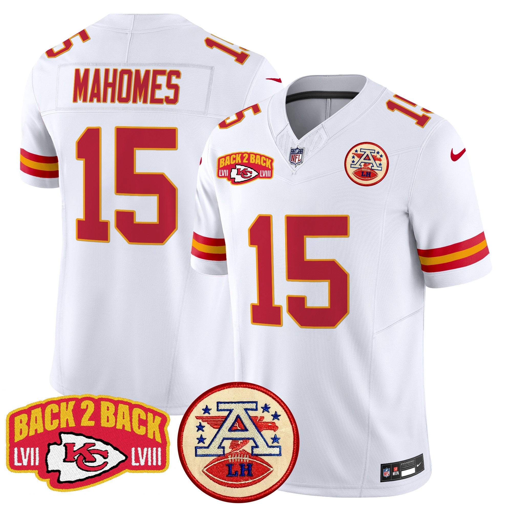 Hunk Wear - Chiefs Super Back 2 Back Patch Vapor Limited Jersey – All Stitched – White – Patrick Mahomes Jersey