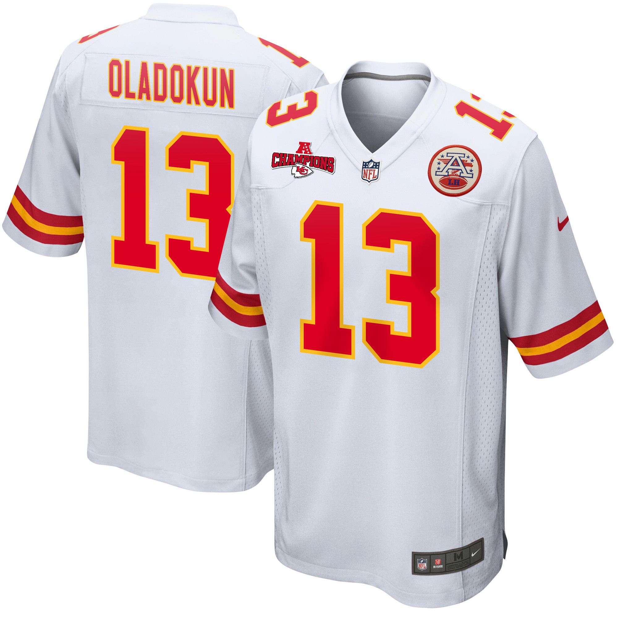 Hunk Wear - Chris Oladokun 13 Kansas City Chiefs AFC Champions Patch Game Men Jersey ' White