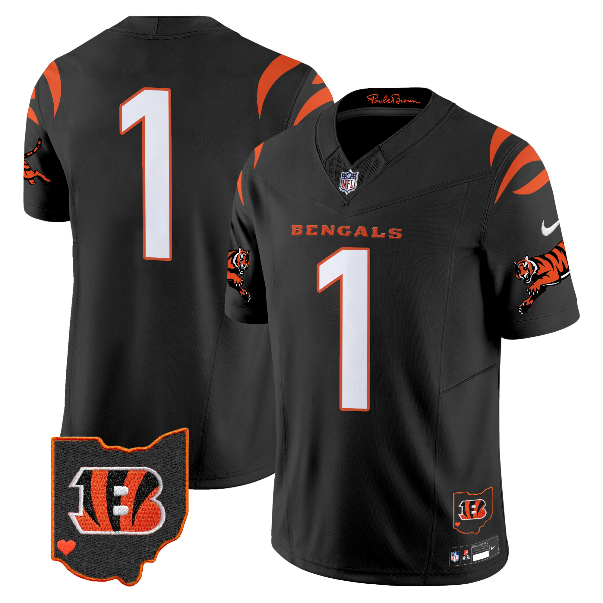 Hunk Wear - Cincinnati Bengals #1 Team 2026 Vapor Limited Jersey ' All Stitched ' Black