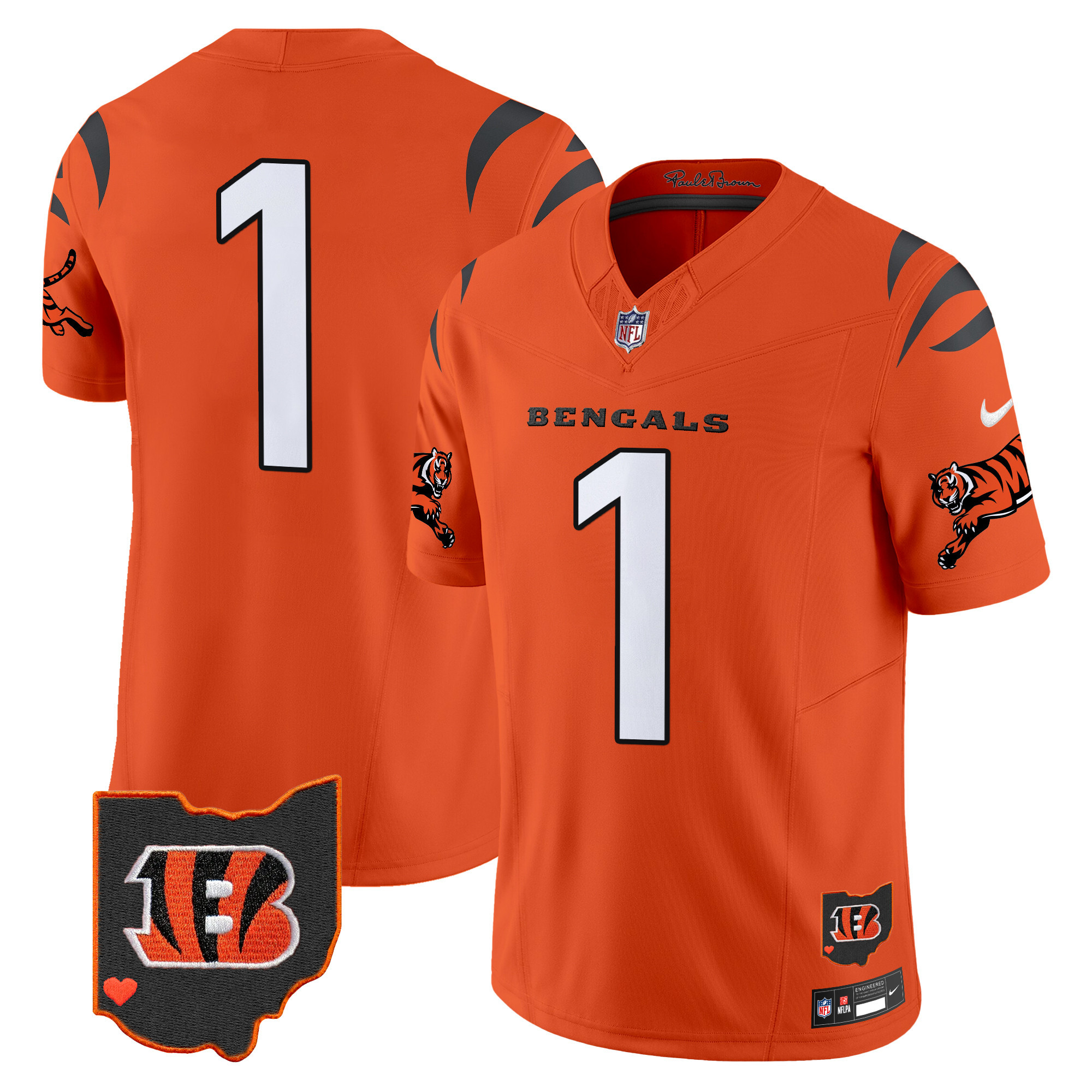 Hunk Wear - Cincinnati Bengals #1 Team 2026 Vapor Limited Jersey ' All Stitched ' Orange