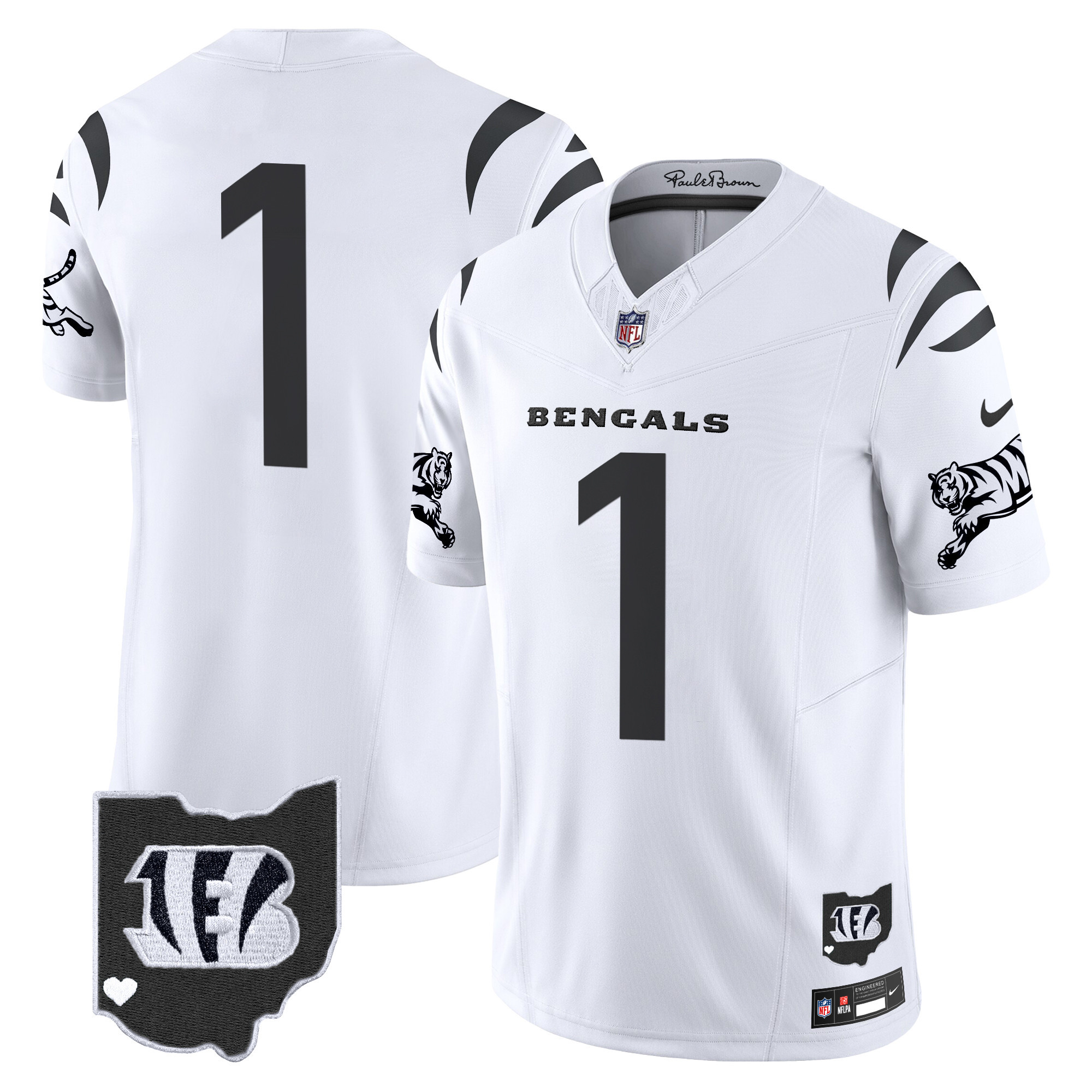 Hunk Wear - Cincinnati Bengals #1 Team 2026 Vapor Limited Jersey ' All Stitched ' White Limited
