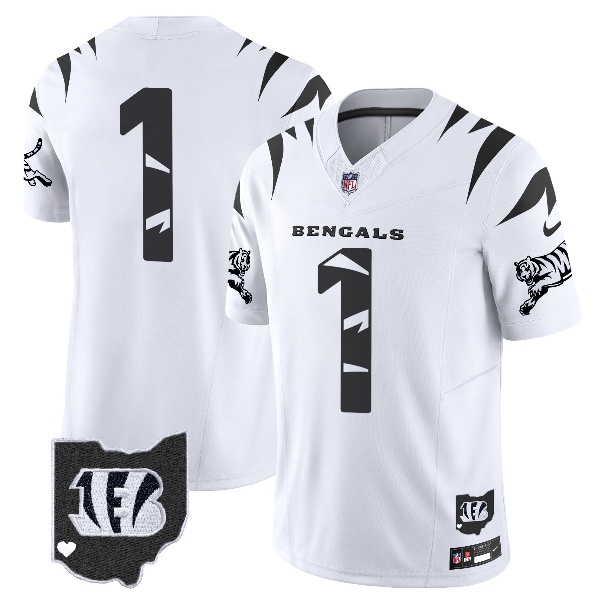 Hunk Wear - Cincinnati Bengals #1 Team Special Vapor Limited Jersey ' All Stitched ' White Limited