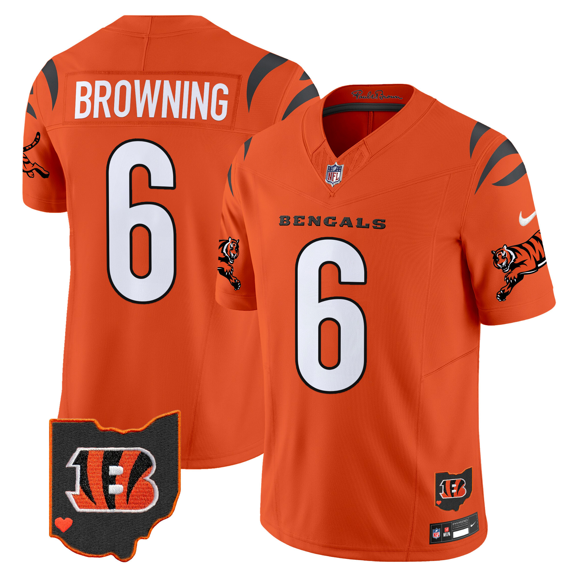 Hunk Wear - Cincinnati Bengals Jake Browning 2026 Vapor Limited Jersey ' All Stitched ' Orange