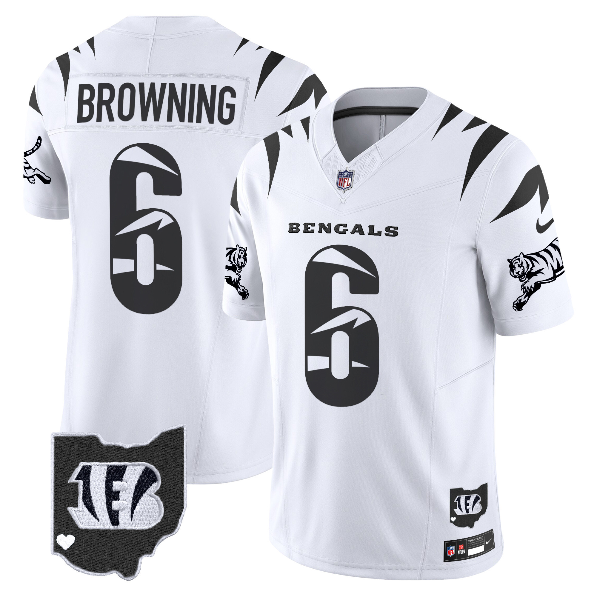 Hunk Wear - Cincinnati Bengals Jake Browning Special Vapor Limited Jersey ' All Stitched ' White Limited