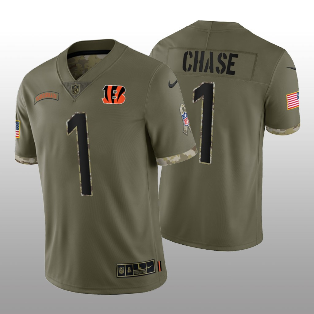 Hunk Wear - Cincinnati Bengals Ja'Marr Chase Olive Limited Jersey Salute To Service - Men's