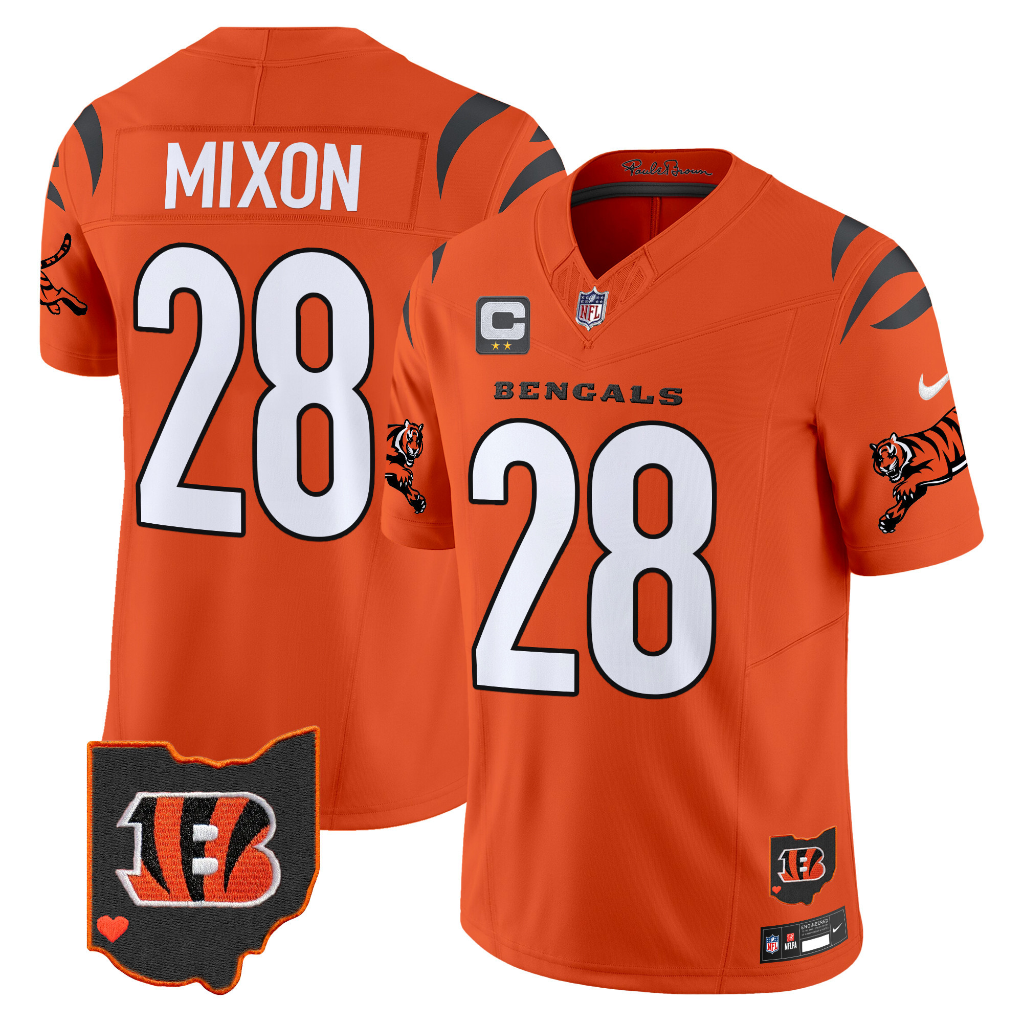 Hunk Wear - Cincinnati Bengals Joe Mixon 2026 Vapor Limited Jersey ' All Stitched ' Orange