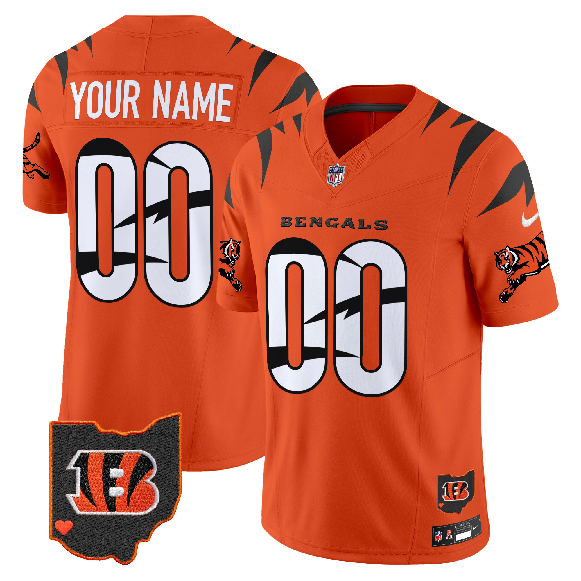 Hunk Wear - Cincinnati Bengals Special Vapor Limited Custom Jersey ' All Stitched ' Orange