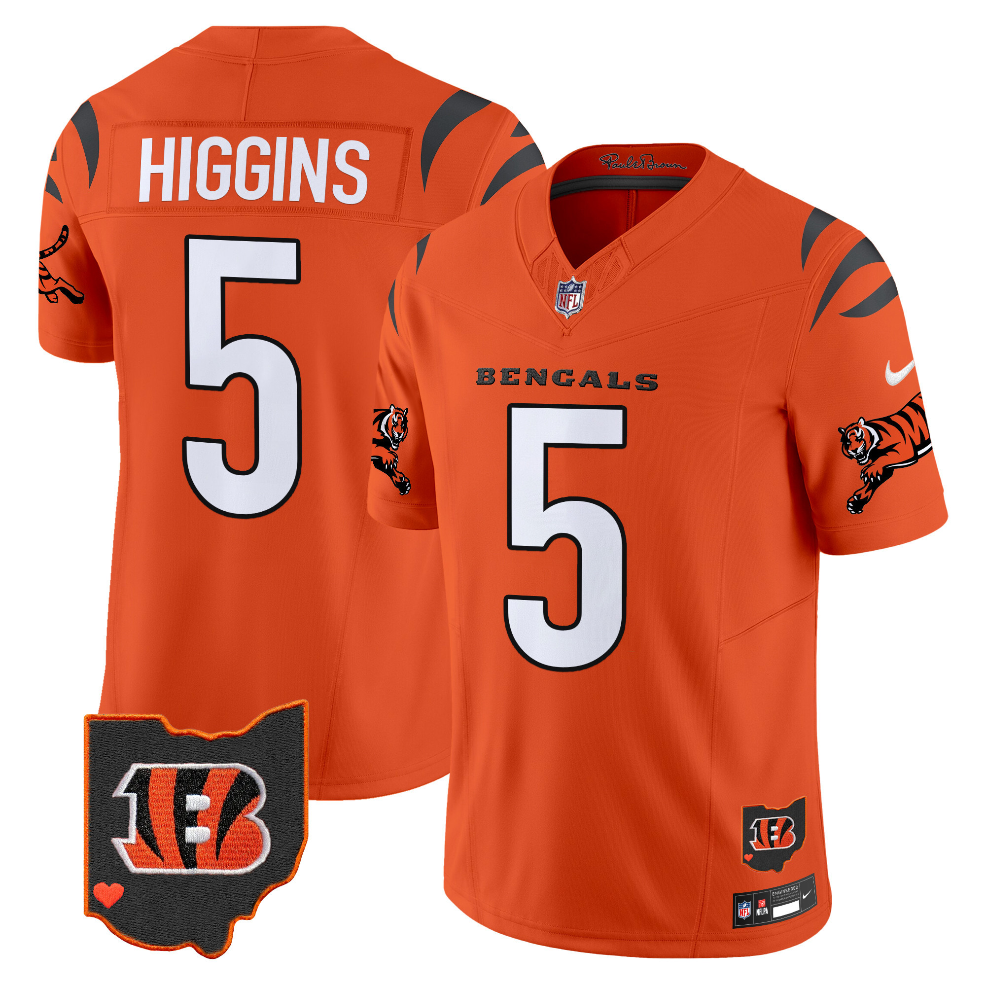 Hunk Wear - Cincinnati Bengals Tee Higgins 2026 Vapor Limited Jersey ' All Stitched ' Orange