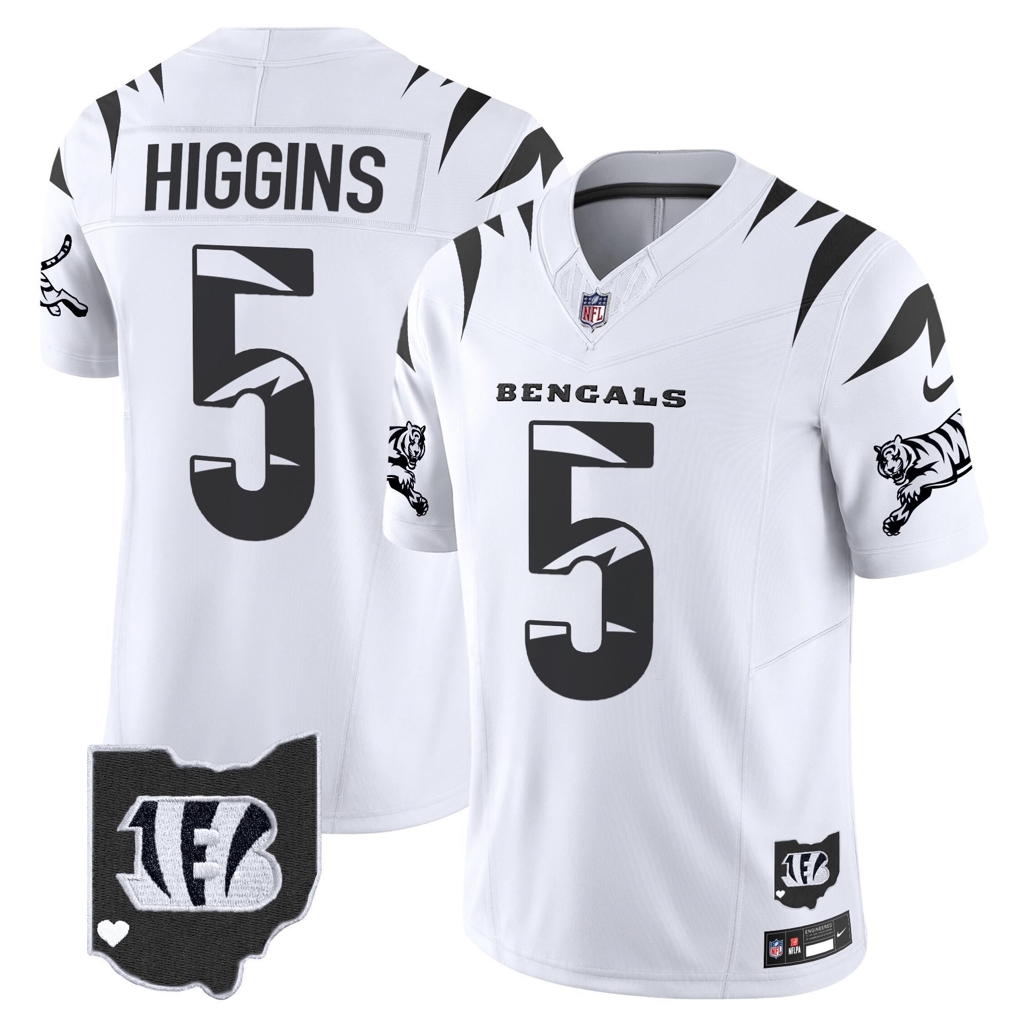 Hunk Wear - Cincinnati Bengals Tee Higgins Special Vapor Limited Jersey ' All Stitched ' White Limited