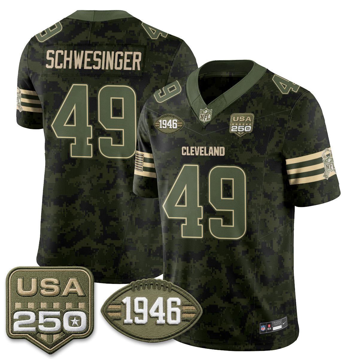 Hunk Wear - Cleveland Browns Carson Schwesinger 2026 Salute to Service Vapor Jersey ' All Stitched ' Camo