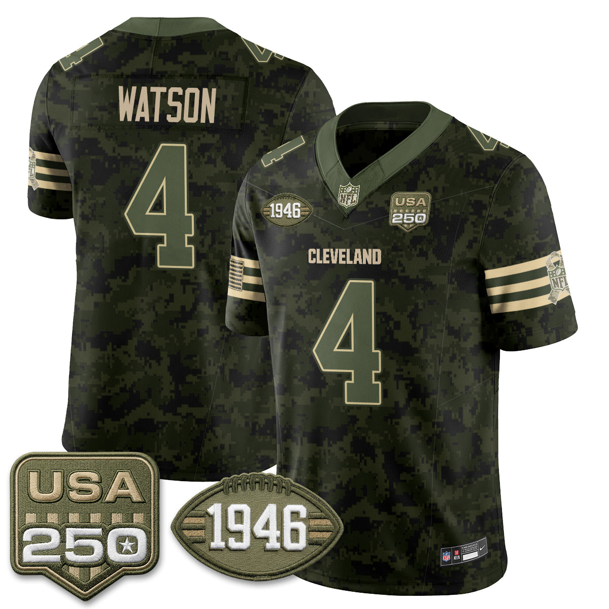 Hunk Wear - Cleveland Browns Deshaun Watson 2026 Salute to Service Vapor Jersey ' All Stitched ' Camo