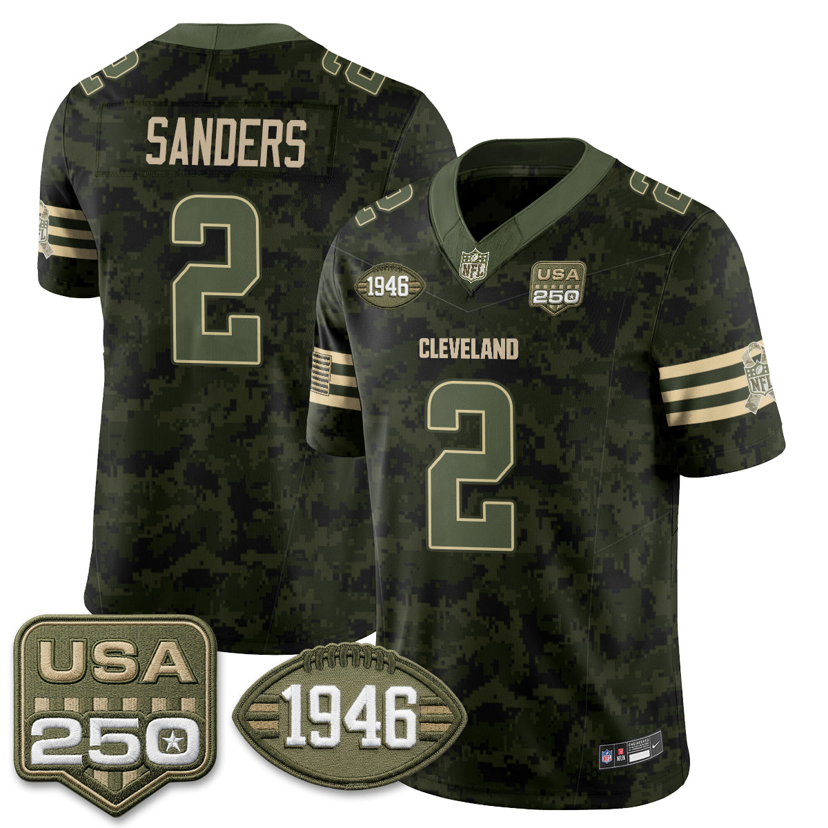 Hunk Wear - Cleveland Browns Shedeur Sanders 2026 Salute to Service Vapor Jersey ' All Stitched ' Camo