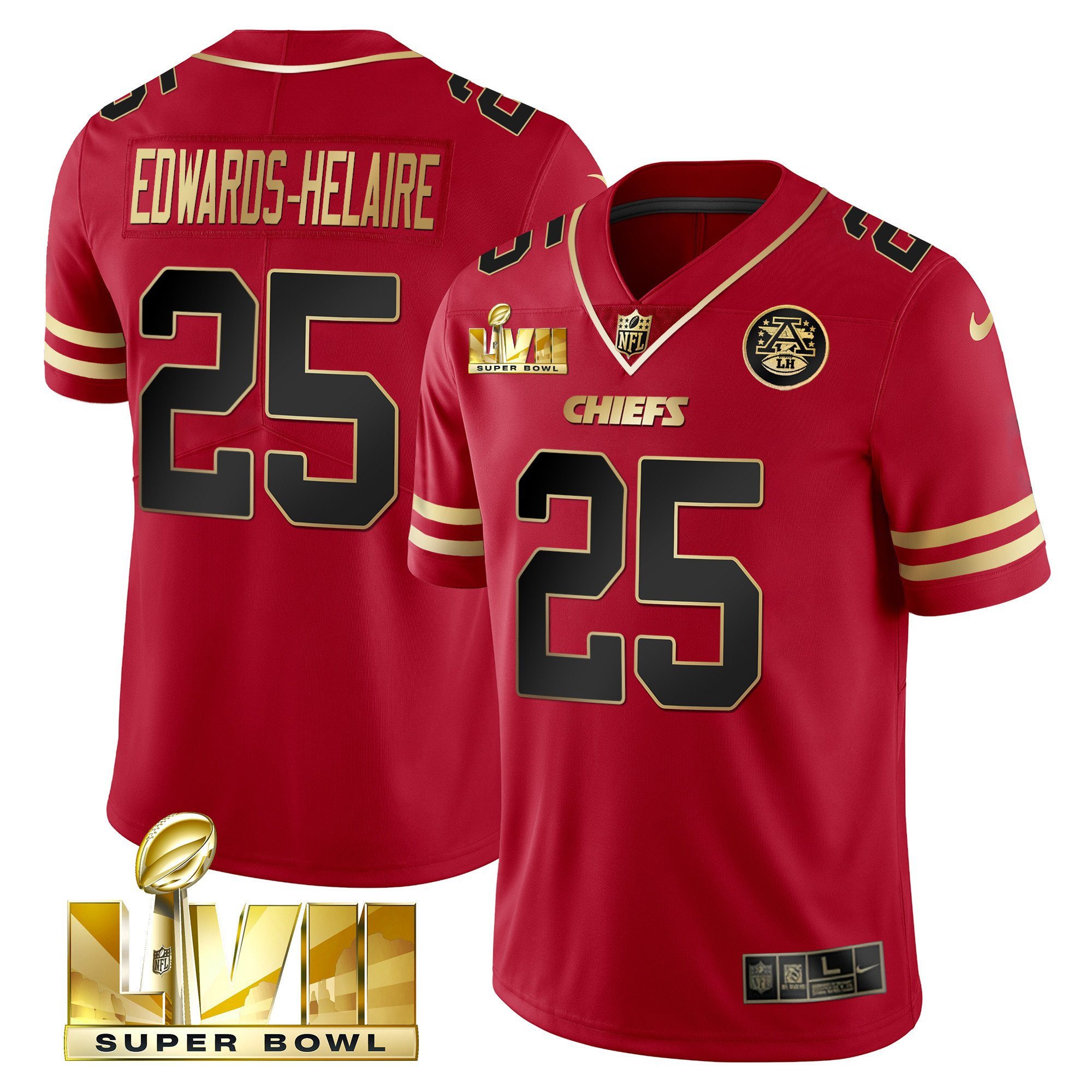 Hunk Wear - Clyde Edwards-Helaire Men's Kansas City Chiefs Super Bowl LVII Red Gold Vapor Black Red Jersey