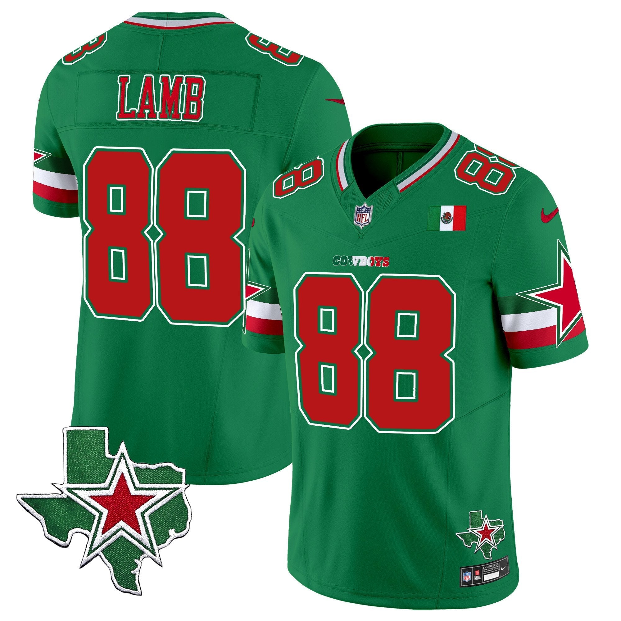 Hunk Wear - Cowboys 2024 Mexico Vapor Limited Jersey ' All Stitched ' Green ' CeeDee Lamb Jersey