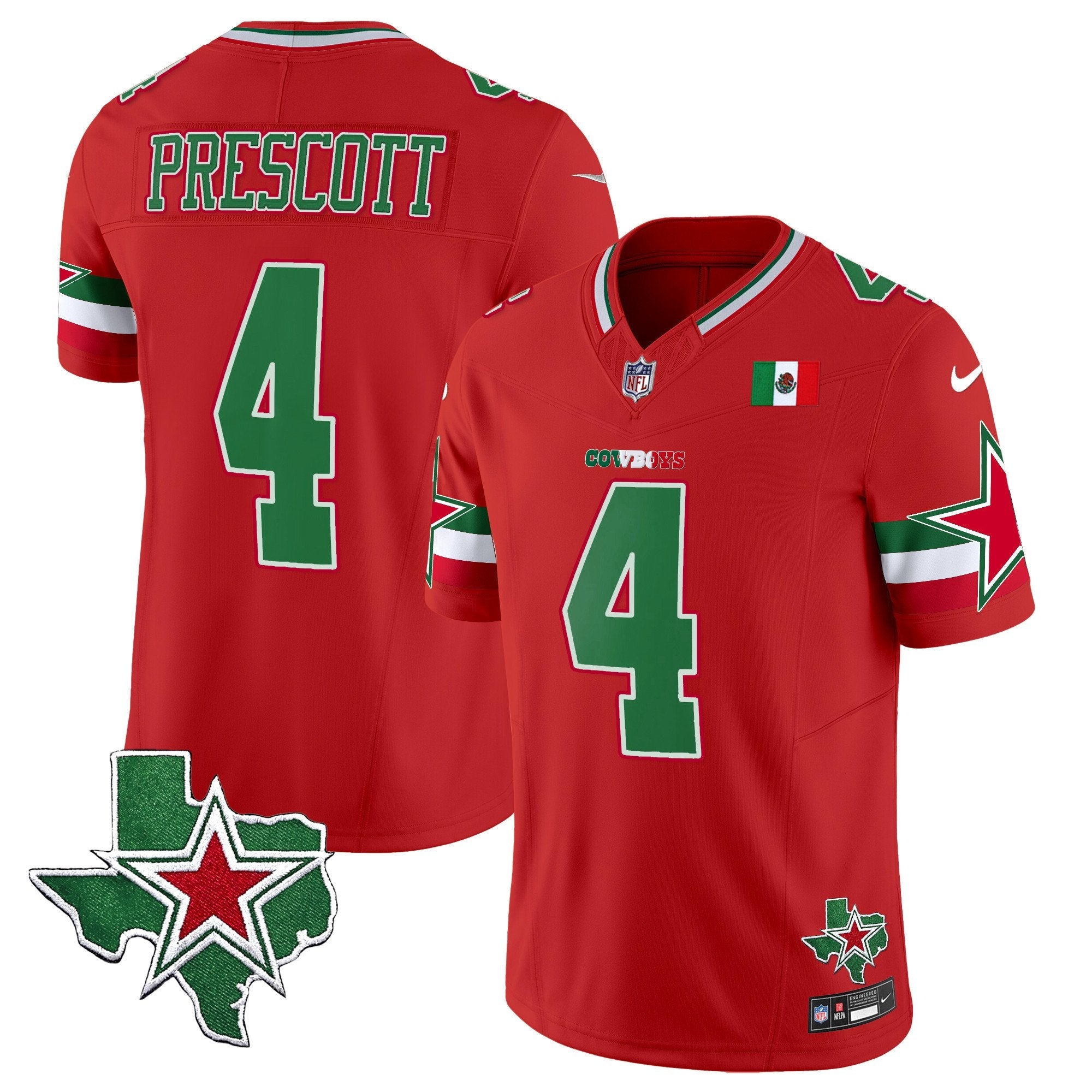 Hunk Wear - Cowboys 2024 Mexico Vapor Limited Jersey ' All Stitched ' Red ' Dak Prescott Jersey