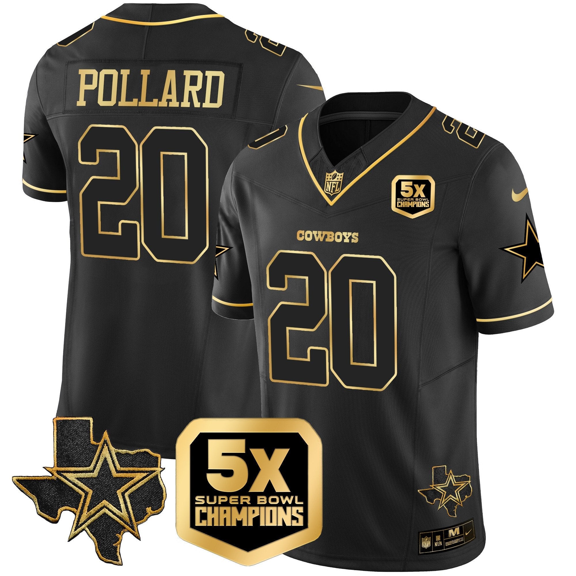 Hunk Wear - Cowboys 5x Super Bowl Champions Vapor Limited Jersey ' All Stitched ' Black Gold ' Tony Pollard Jersey