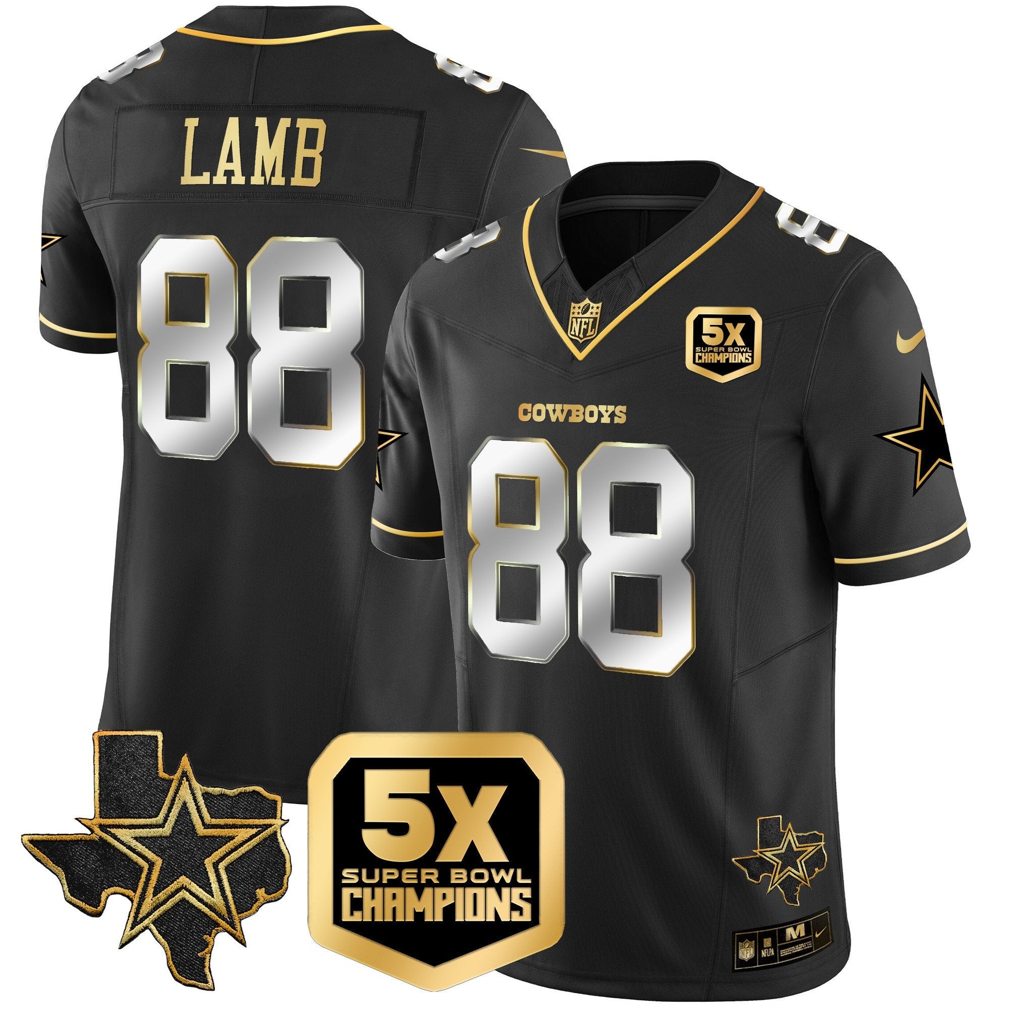 Hunk Wear - Cowboys 5x Super Bowl Champions Vapor Limited Jersey ' All Stitched ' Black Limited ' CeeDee Lamb Jersey