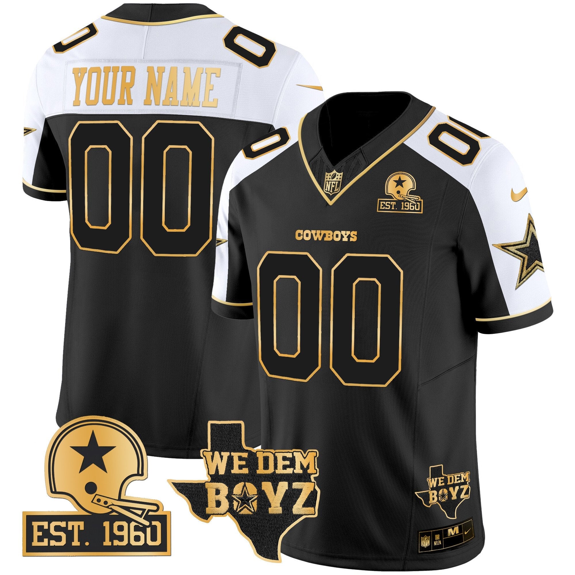 Hunk Wear - Cowboys Est. 1960 & We Dem Boyz Patch Gold Vapor Limited Custom Jersey V2 ' All Stitched ' Alternate Jersey