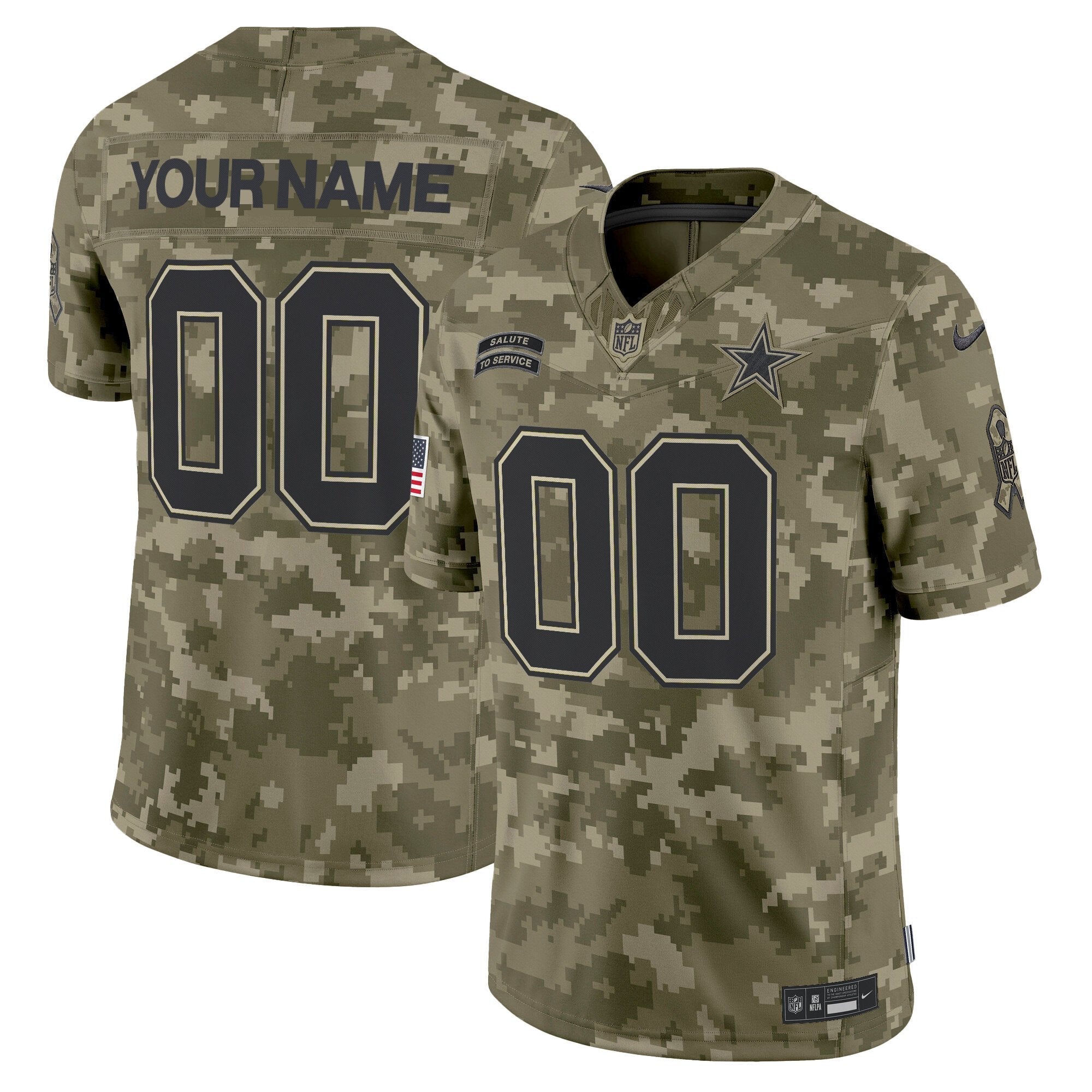 Hunk Wear - Dallas Cowboys 2024 Salute to Service Vapor Limited Custom Jersey ' All stitched ' Olive Camo Jersey