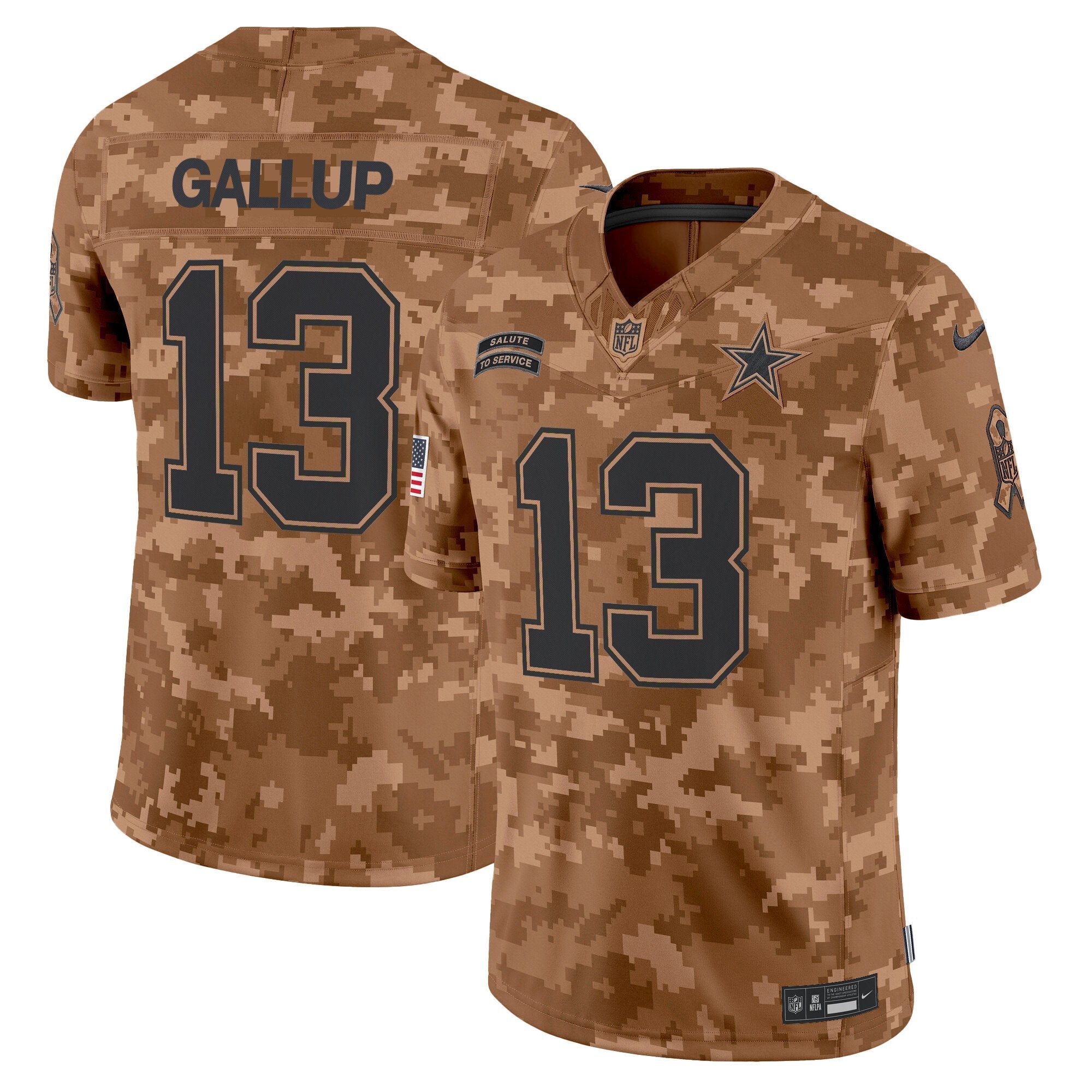 Hunk Wear - Dallas Cowboys 2024 Salute to Service Vapor Limited Jersey ' All stitched ' Brown Camo ' Michael Gallup Jersey