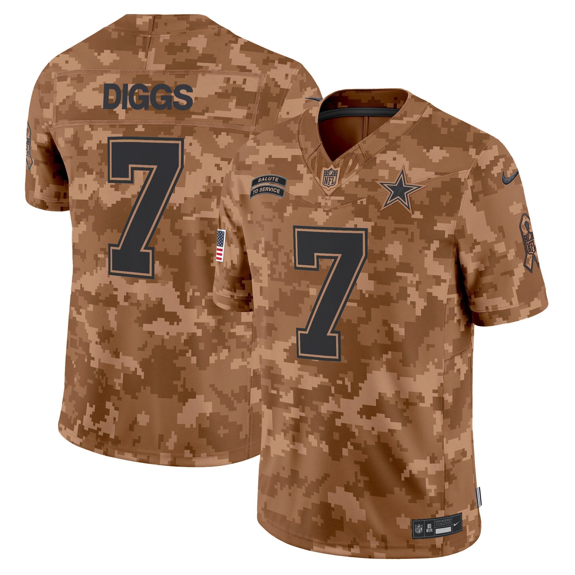 Hunk Wear - Dallas Cowboys 2024 Salute to Service Vapor Limited Jersey ' All stitched ' Brown Camo ' Trevon Diggs Jersey
