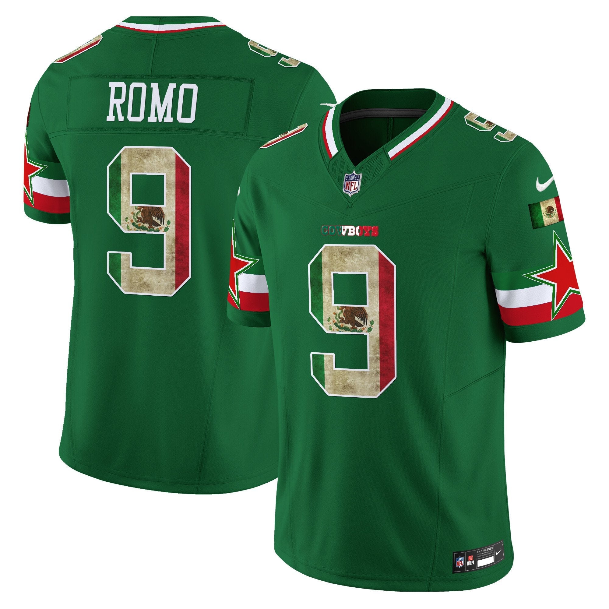 Hunk Wear - Dallas Cowboys Mexico Vapor Limited Jersey V3 ' All Stitched ' Green ' Tony Romo Jersey