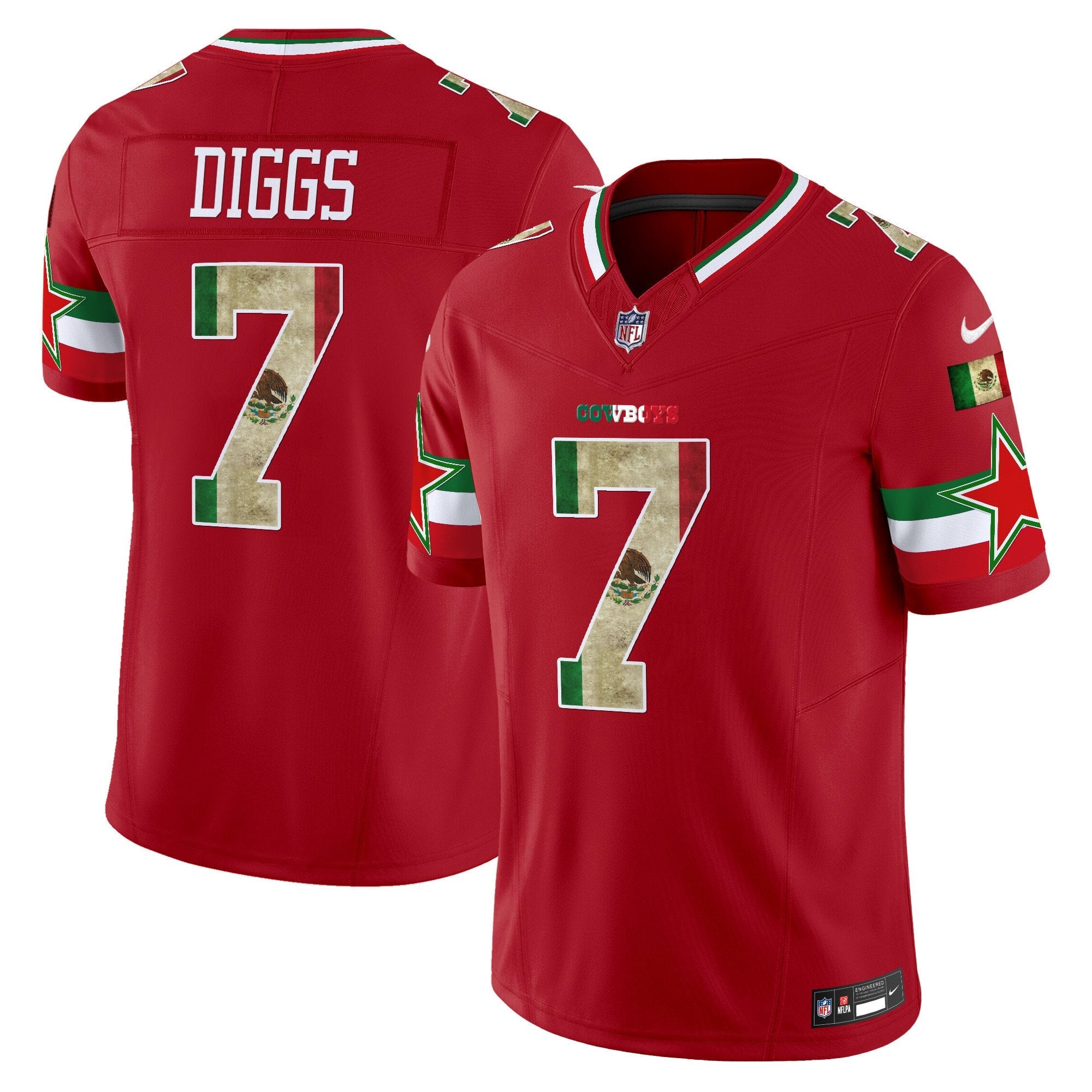 Hunk Wear - Dallas Cowboys Mexico Vapor Limited Jersey V3 ' All Stitched ' Red ' Trevon Diggs Jersey