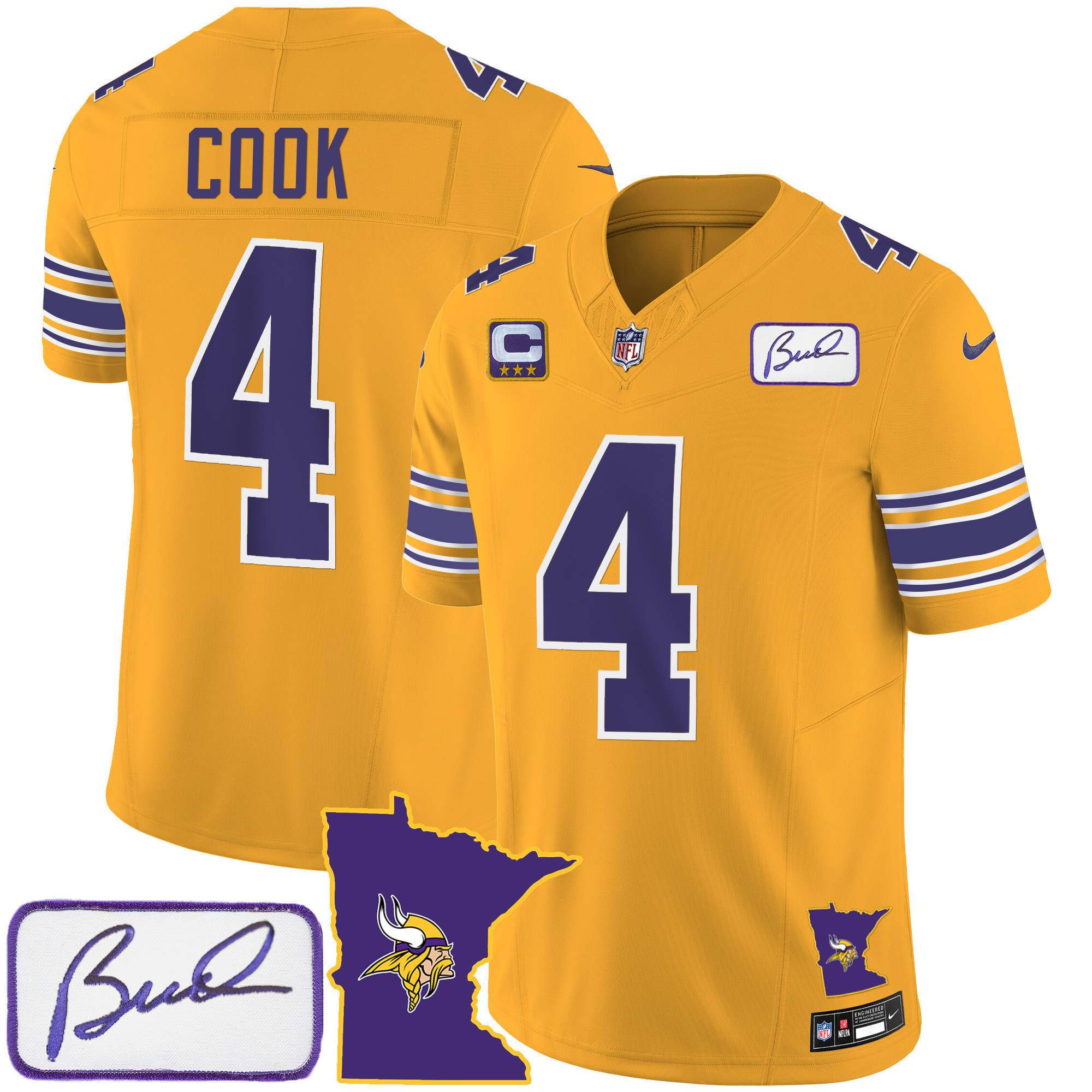 Hunk Wear - Dalvin Cook Men's Minnesota Vikings Bud Grant Patch Classic Limited V2 Gold Jersey