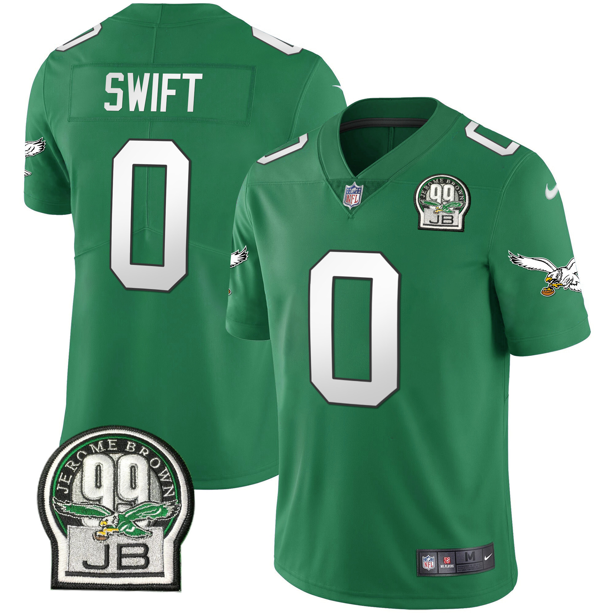 Hunk Wear - D'Andre Swift Men's Philadelphia Eagles Jerome Brown Retired Patch Gold & Kelly Kelly Green Jersey