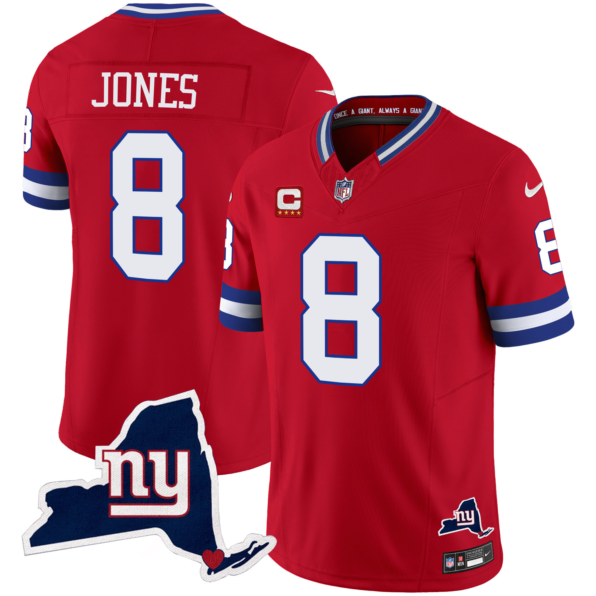 Hunk Wear - Daniel Jones Men's New York Giants New York State Map Patch Limited Red Jersey