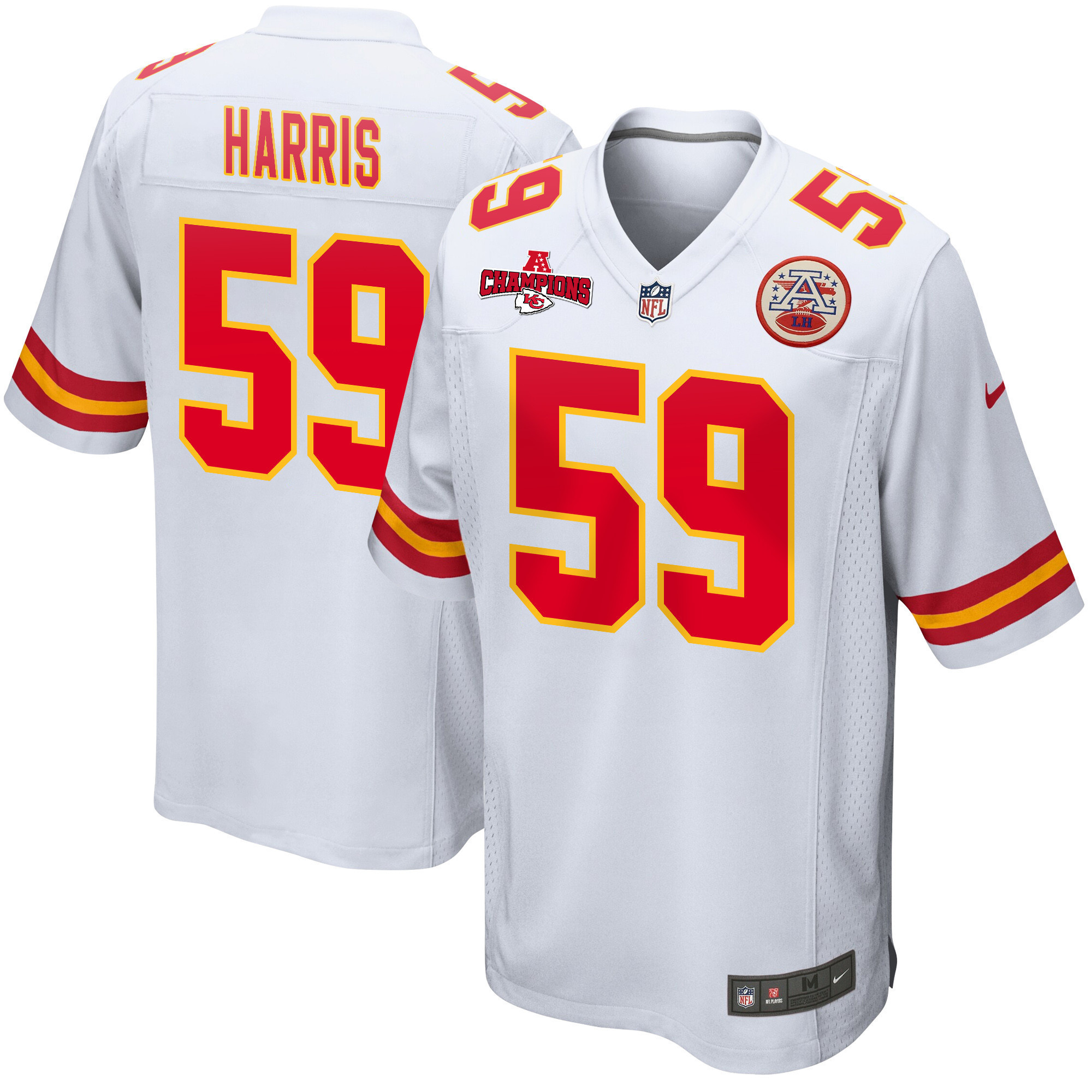 Hunk Wear - Darius Harris 59 Kansas City Chiefs AFC Champions Patch Game Men Jersey ' White