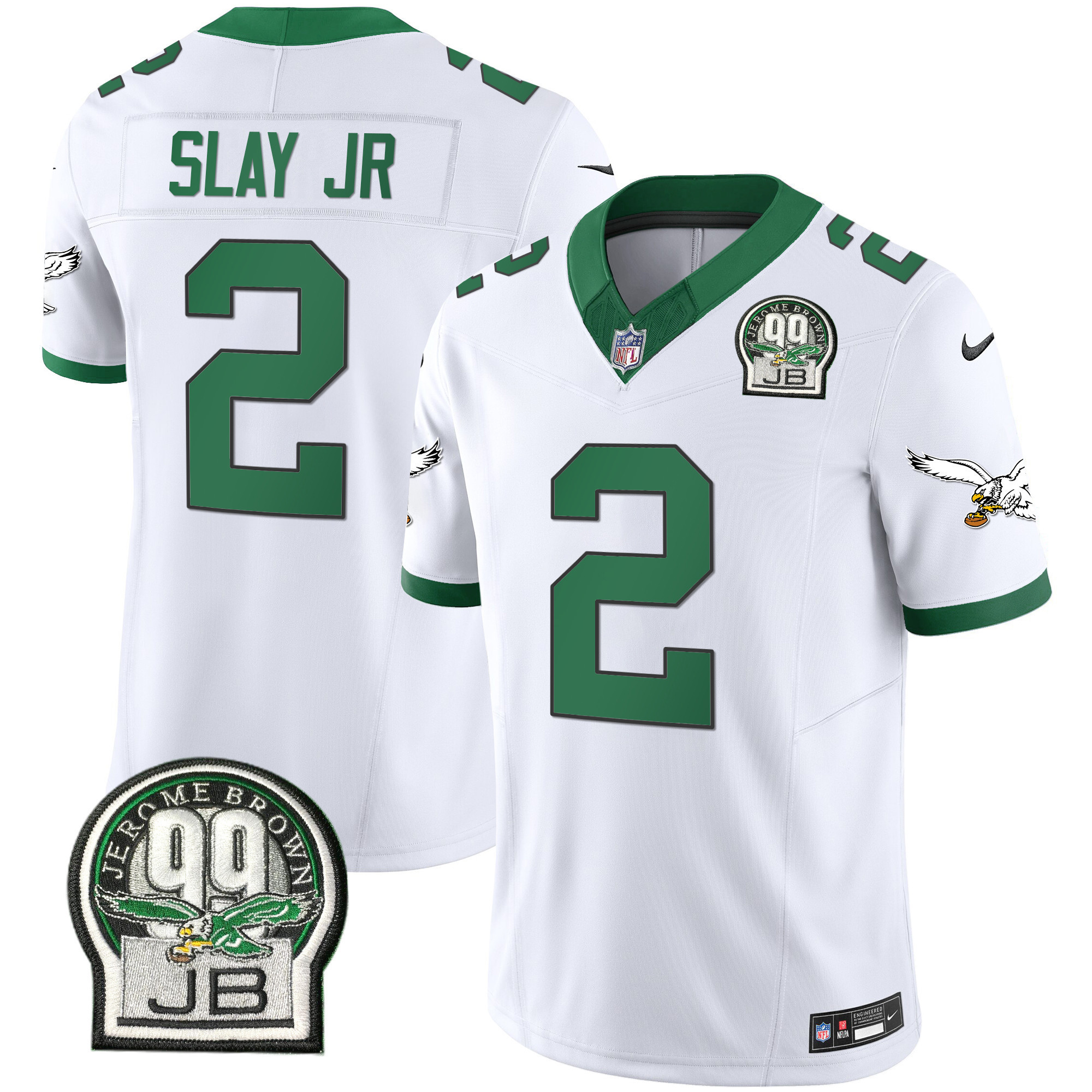 Hunk Wear - Darius Slay Jr. Men's Philadelphia Eagles Jerome Brown Patch Kelly Green Alternate Kelly White Jersey