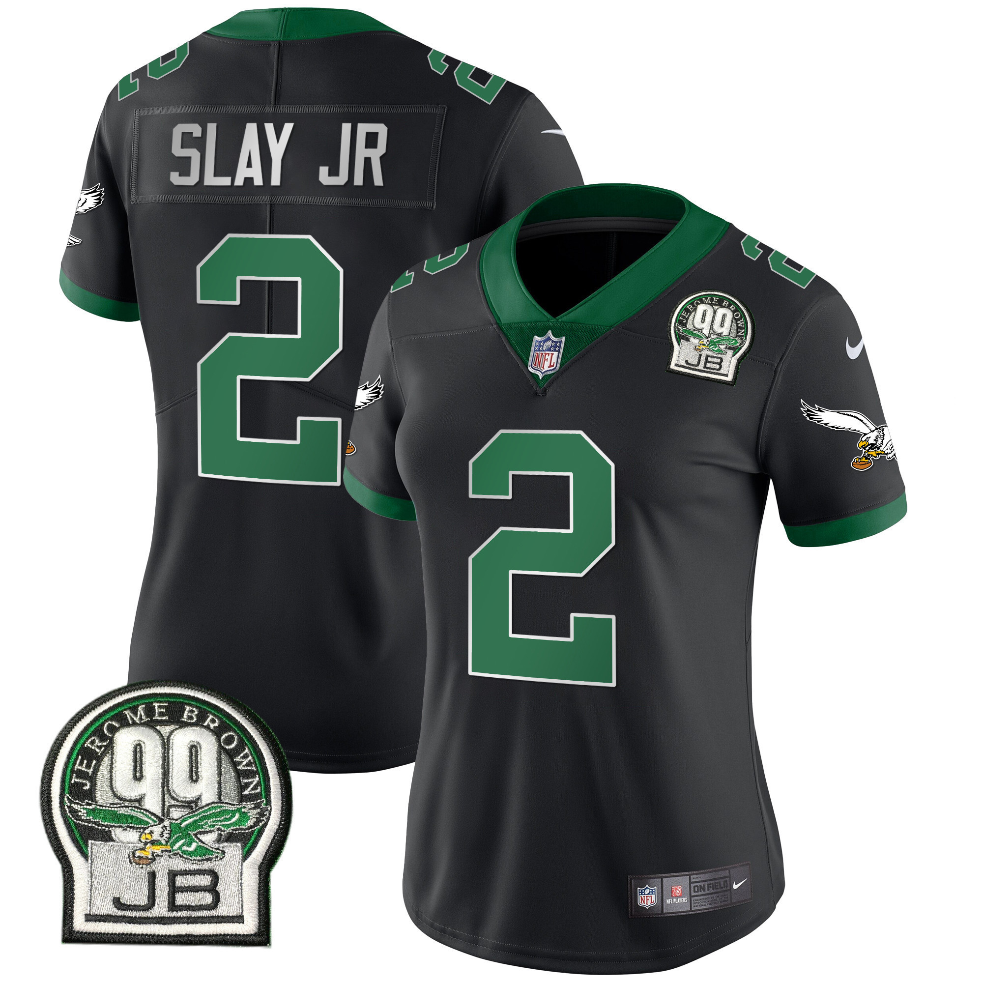 Hunk Wear - Darius Slay Jr. Women's Philadelphia Eagles Jerome Brown Retired Patch Gold & Kelly Kelly Black Jersey