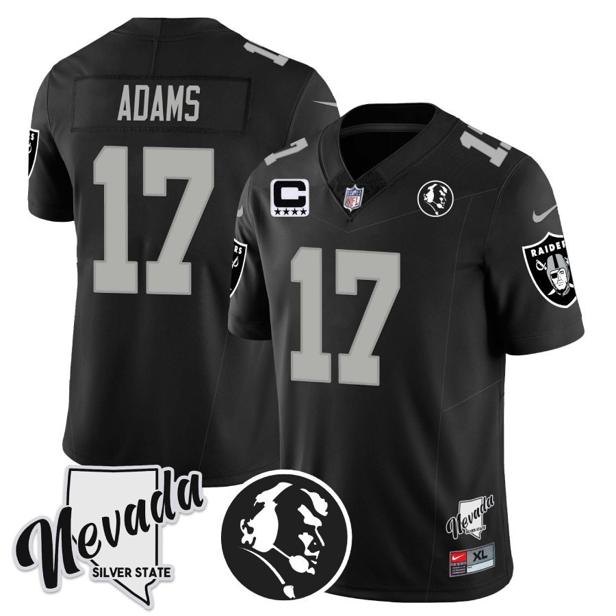 Hunk Wear - Davante Adams Men's Las Vegas Raiders John Madden Honoring & Nevada Silver State Patch Vapor Black Jersey