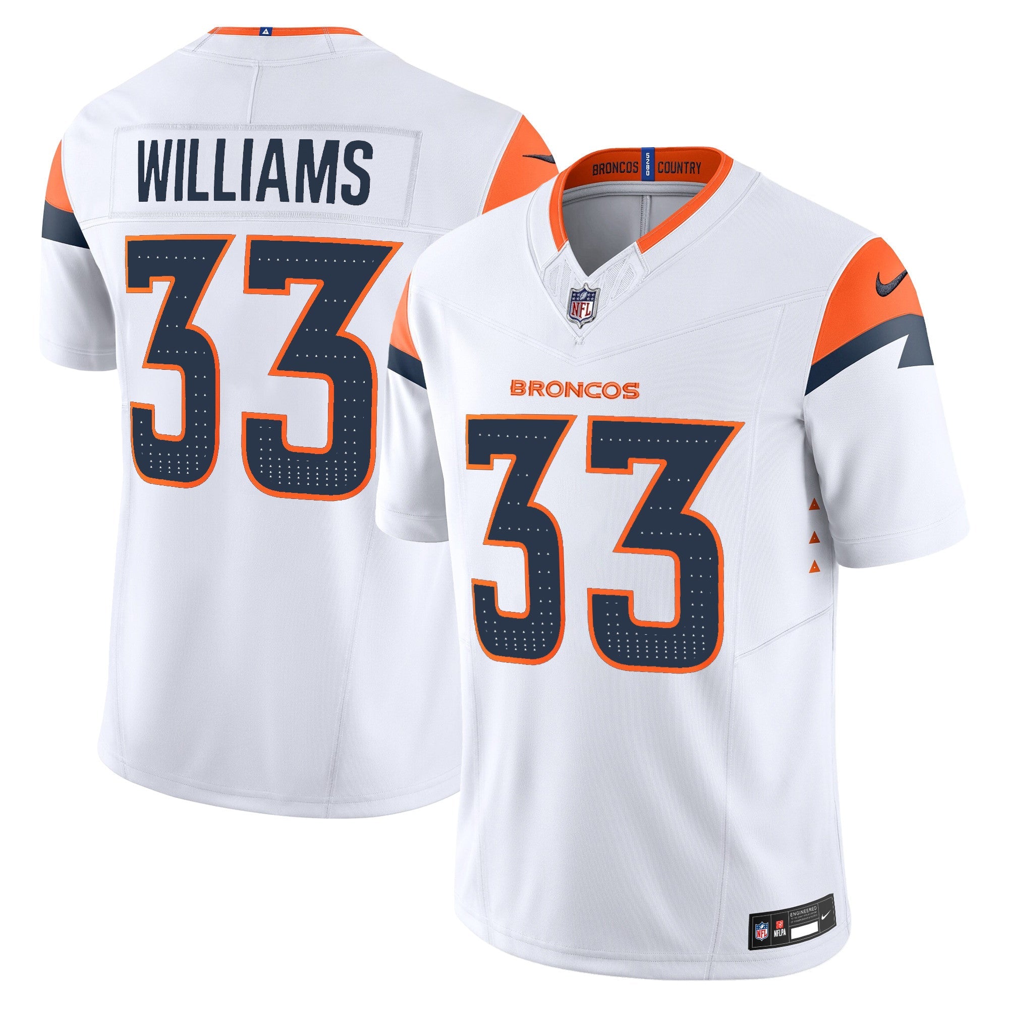 Hunk Wear - Denver Broncos 2024 Vapor Limited Jersey ' All Stitched ' White ' Javonte Williams Jersey
