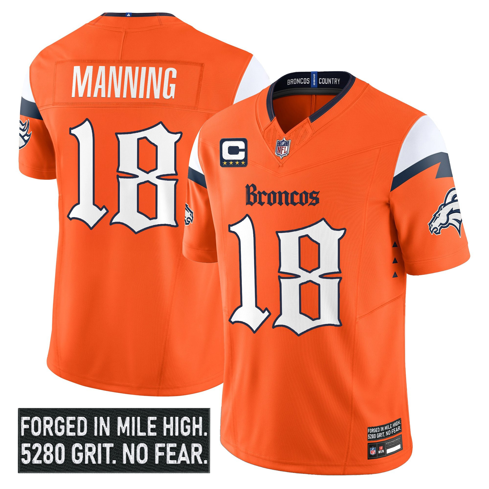 Hunk Wear - Denver Broncos Peyton Manning Gothic Mile High Shadows Edition Vapor Limited Jersey – All Stitched – Orange
