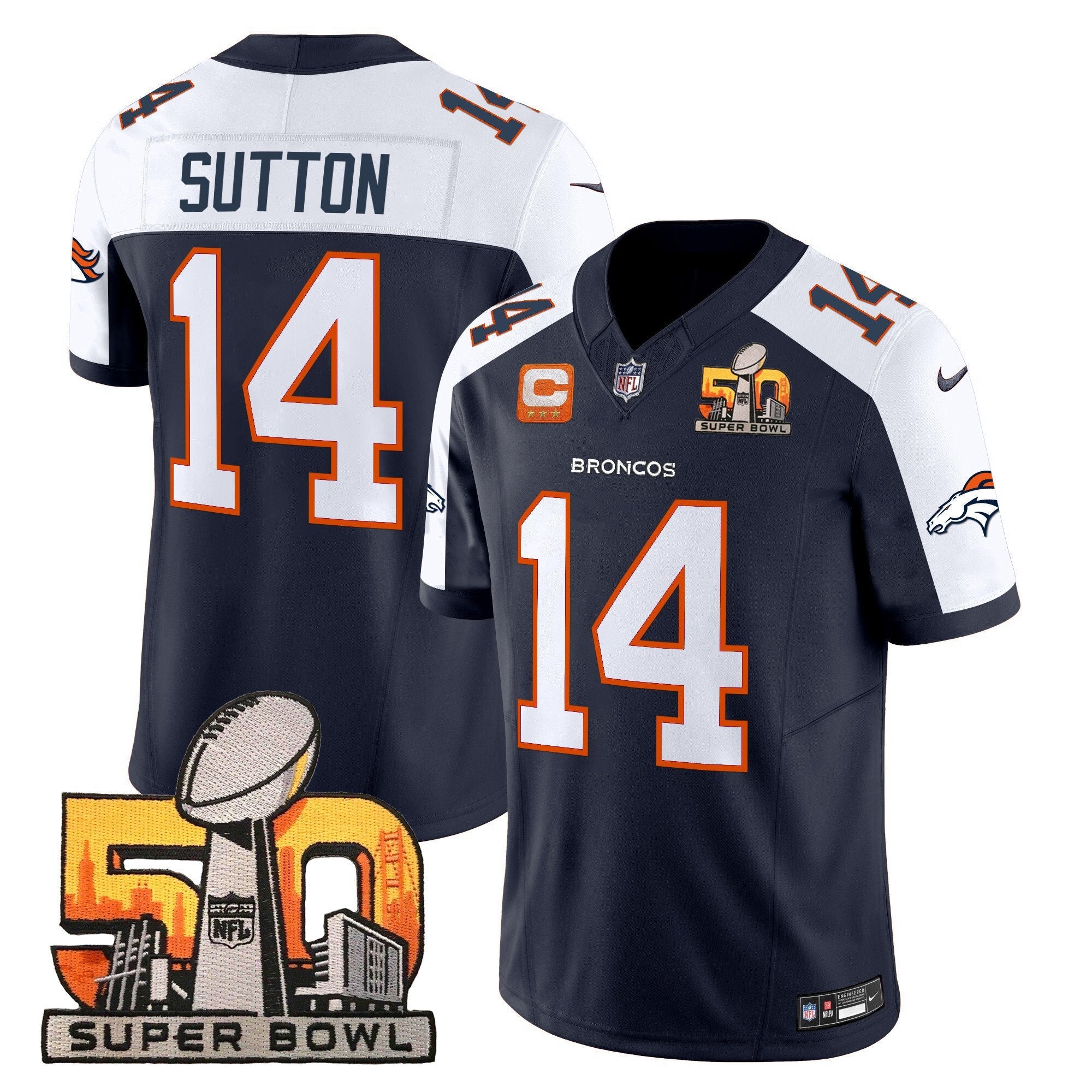 Hunk Wear - Denver Broncos Super Bowl 50 Patch Vapor Limited Jersey ' All Stitched ' Navy Alternate ' Courtland Sutton Jersey