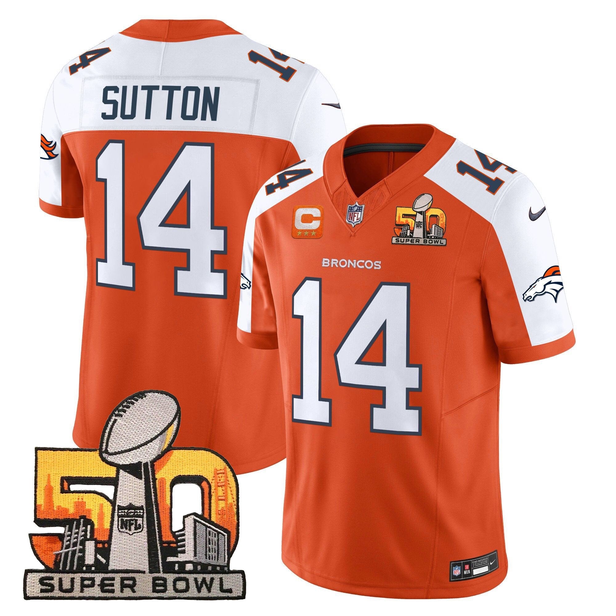 Hunk Wear - Denver Broncos Super Bowl 50 Patch Vapor Limited Jersey ' All Stitched ' Orange Alternate ' Courtland Sutton Jersey