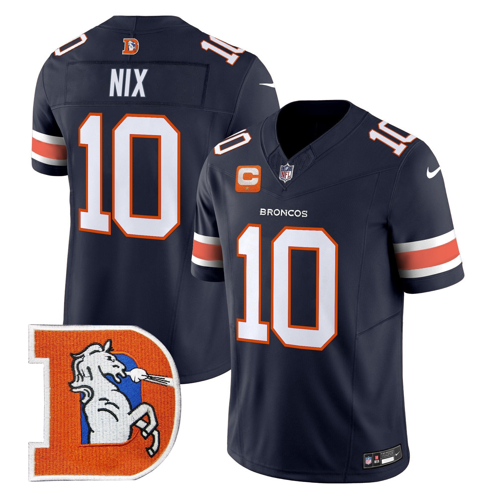 Hunk Wear - Denver Broncos Throwback Vapor Limited Jersey V2 ' All Stitched ' Navy ' Bo Nix Jersey