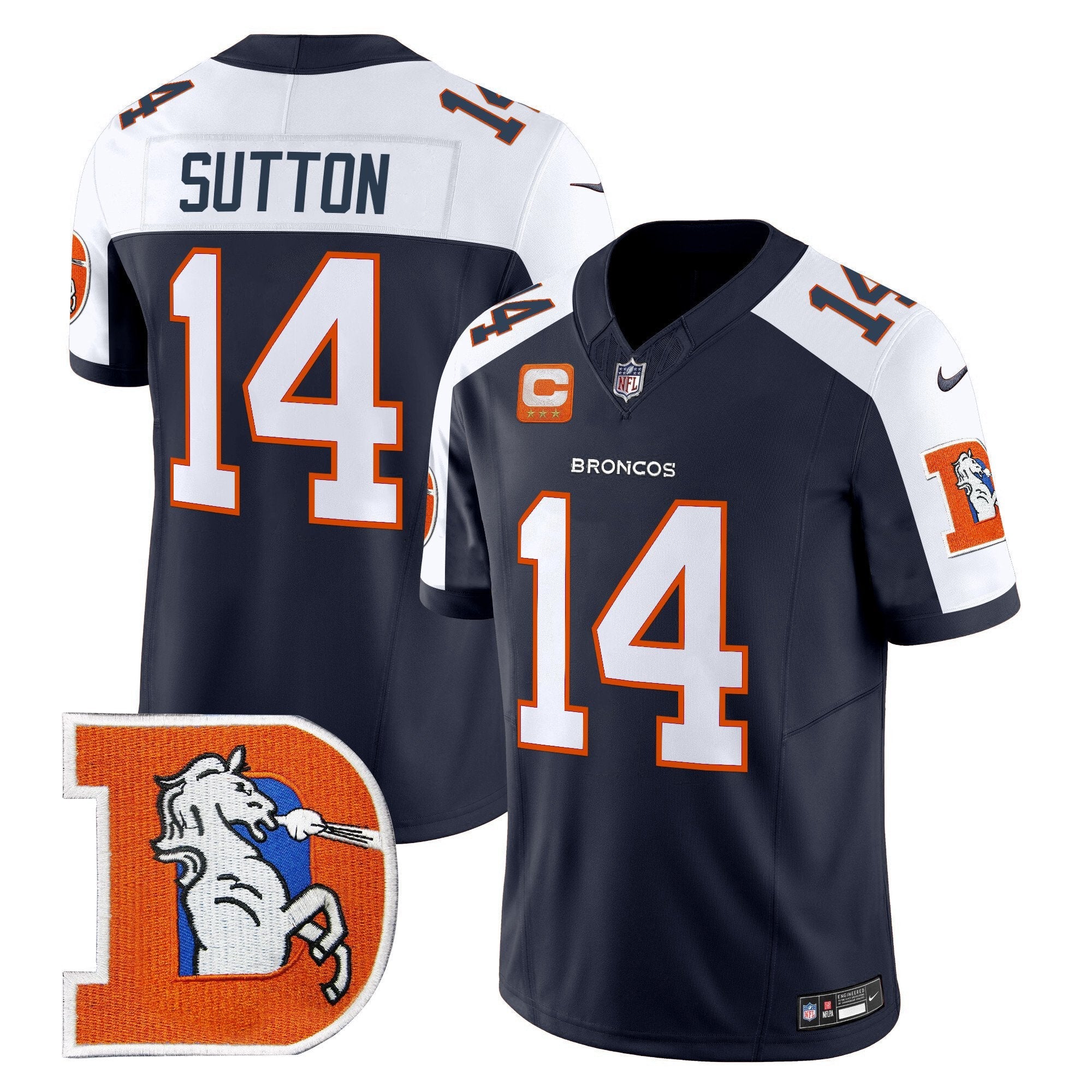 Hunk Wear - Denver Broncos Throwback Vapor Limited Jersey V2 ' All Stitched ' Navy Alternate ' Courtland Sutton Jersey