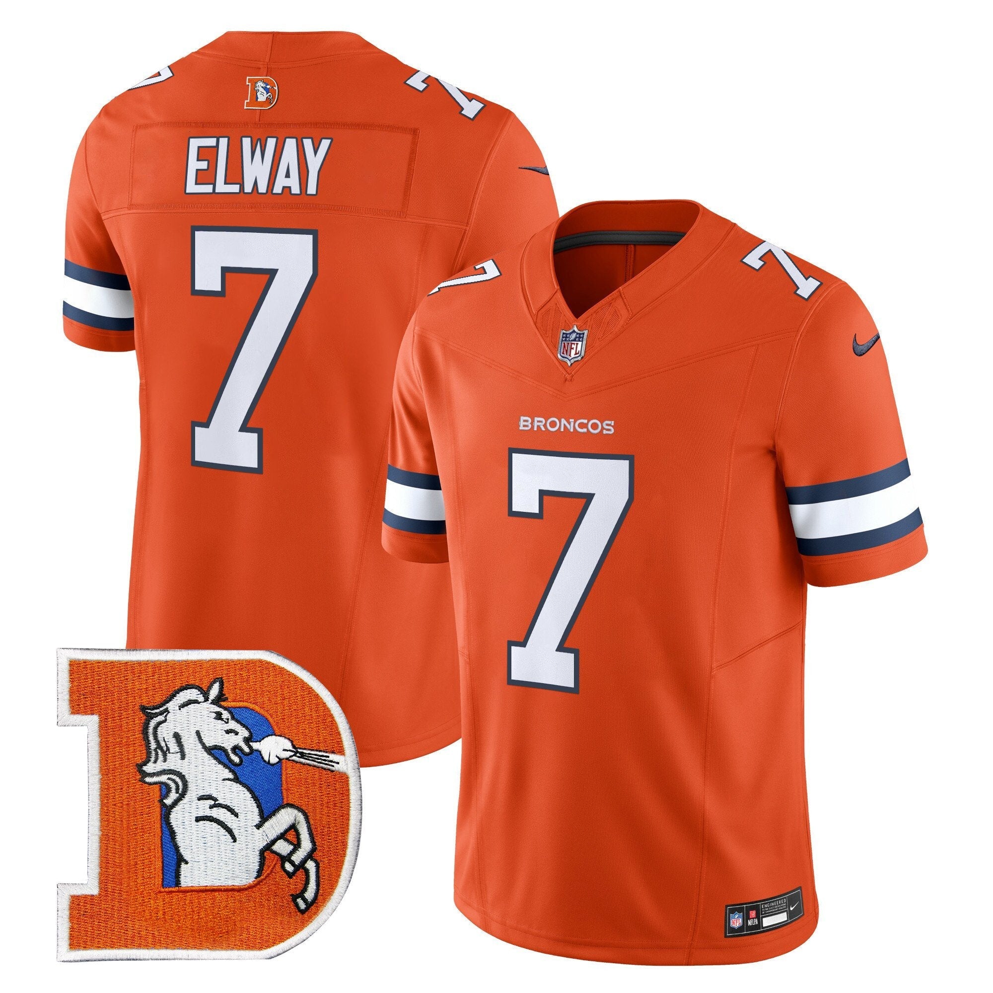 Hunk Wear - Denver Broncos Throwback Vapor Limited Jersey V2 – All Stitched – Orange – John Elway Jersey