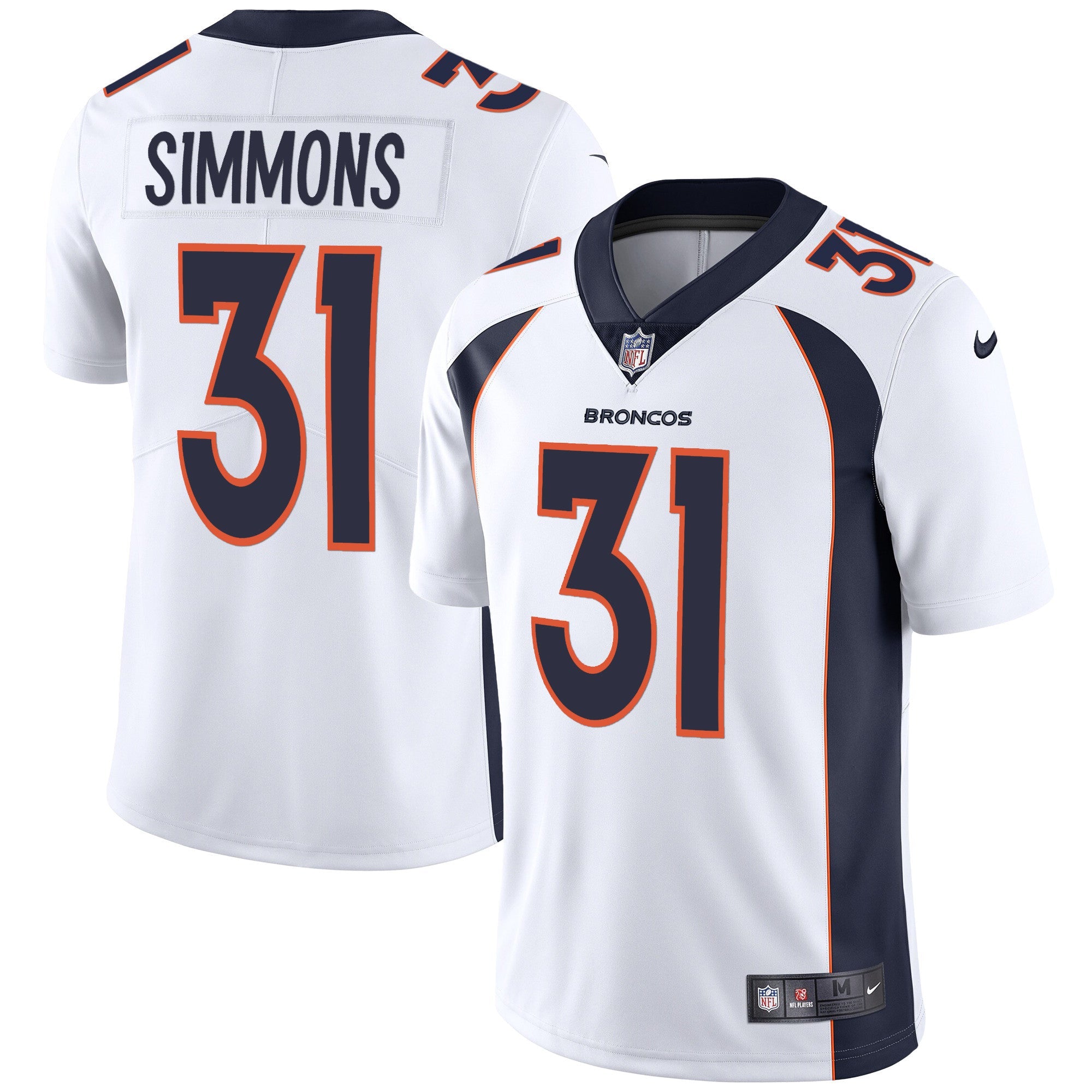 Hunk Wear - Denver Broncos Vapor Jersey ' All Stitched ' White ' Justin Simmons Jersey