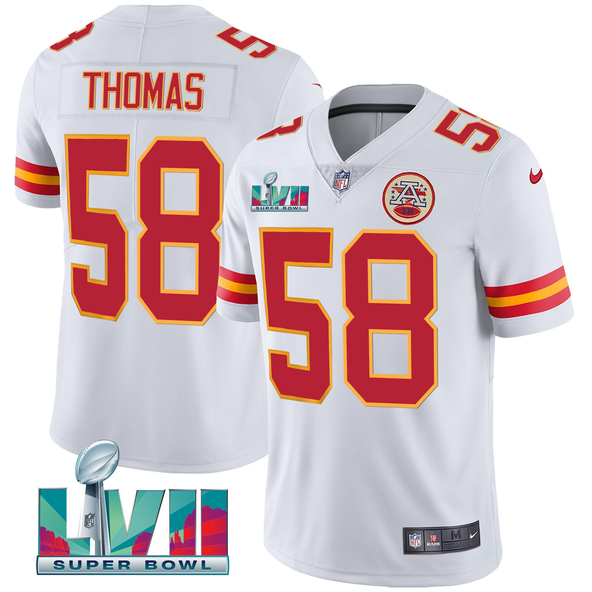 Hunk Wear - Derrick Thomas Men's Kansas City Chiefs Super Bowl LVII Red Gold Vapor White Jersey