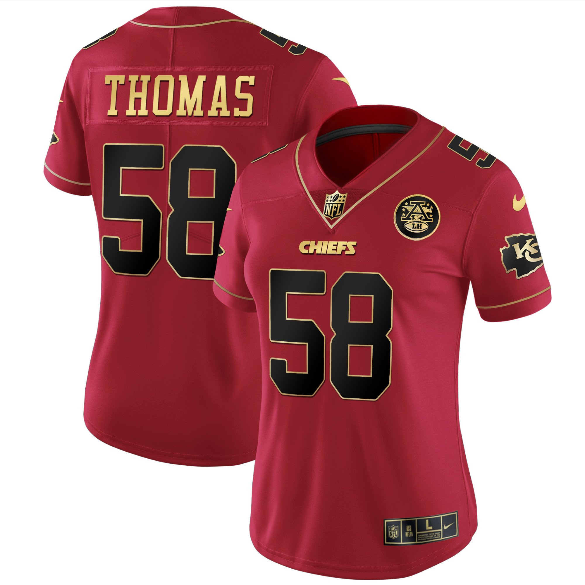 Hunk Wear - Derrick Thomas Women's Kansas City Chiefs White Gold & Black Gold Red Special Jersey