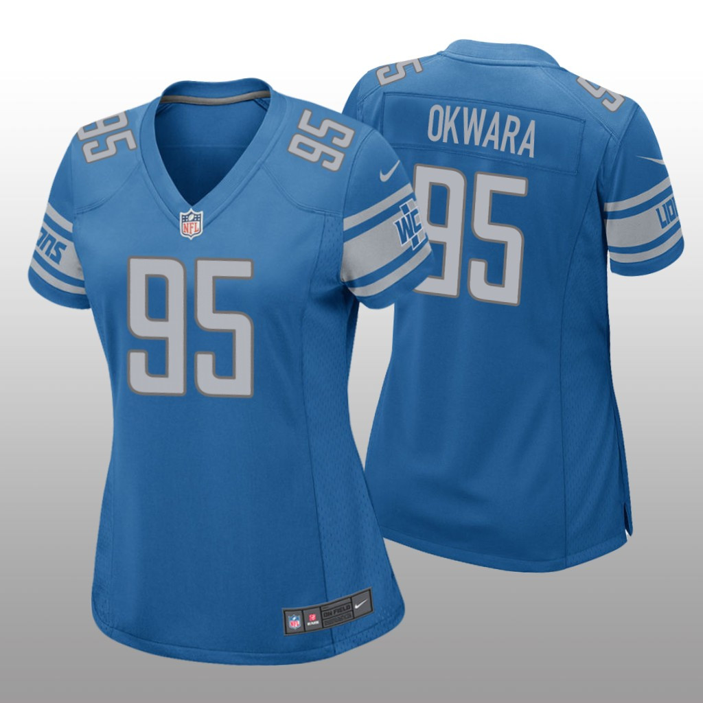 Hunk Wear - Detroit Lions #95 Blue Romeo Okwara Game Jersey - Women