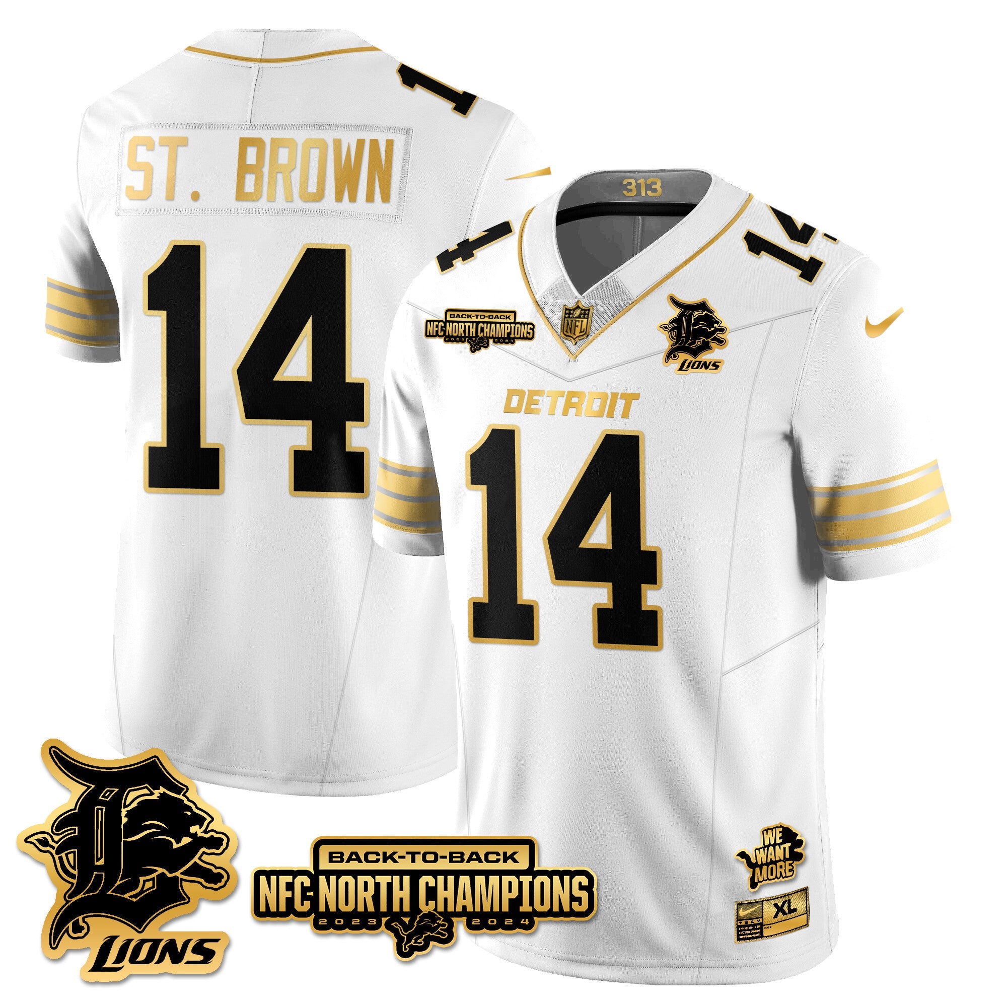 Hunk Wear - Detroit Lions ' Amon-Ra St. Brown ' 14 ' White Gold Jersey