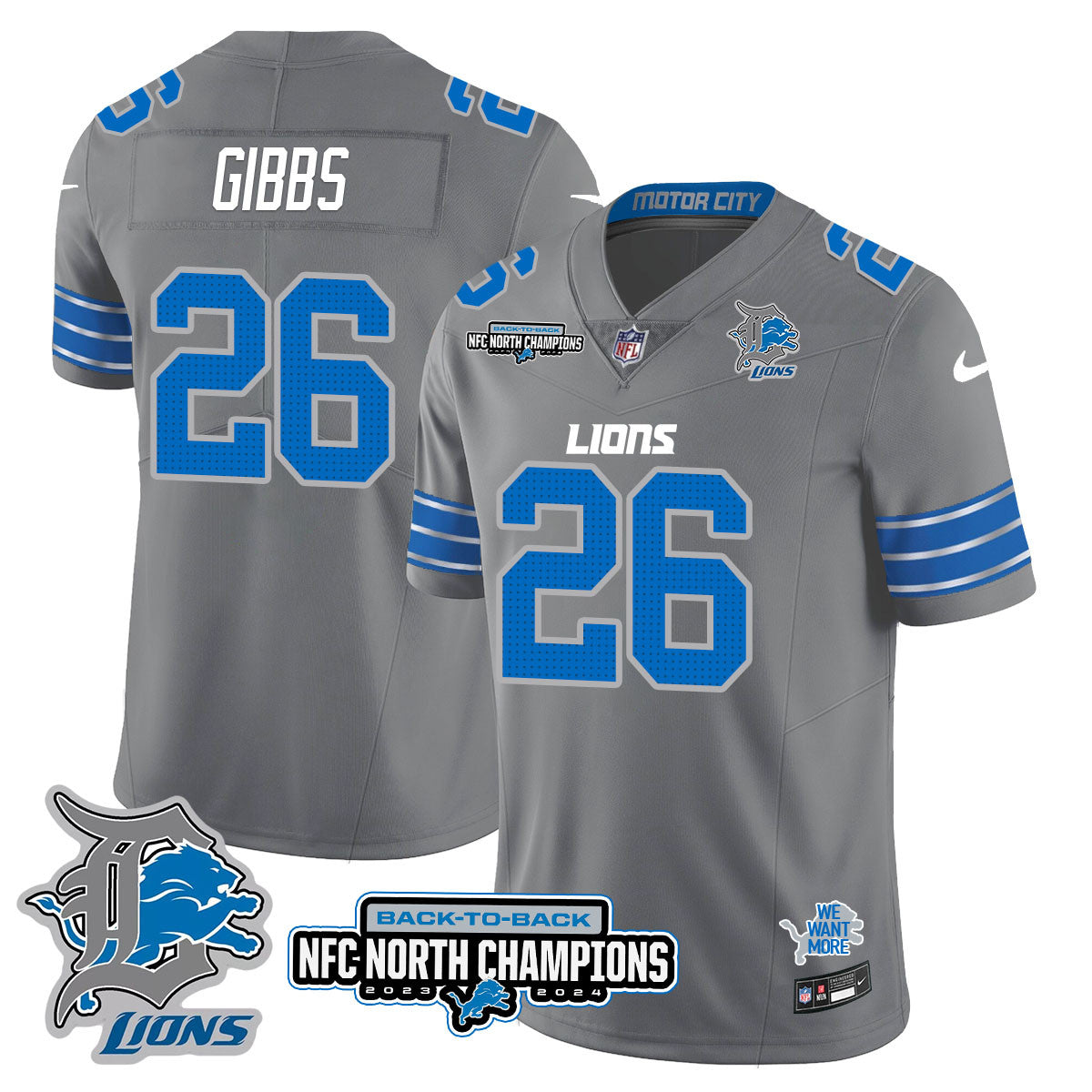 Hunk Wear - Detroit Lions ' Jahmyr Gibbs ' 26 ' Gray Jersey