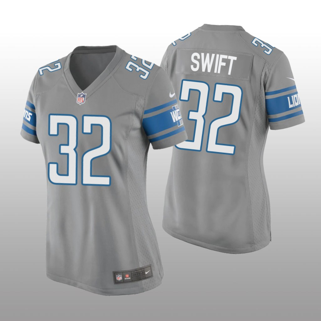 Hunk Wear - Detroit Lions D'Andre Swift Silver Jersey Game - Women's