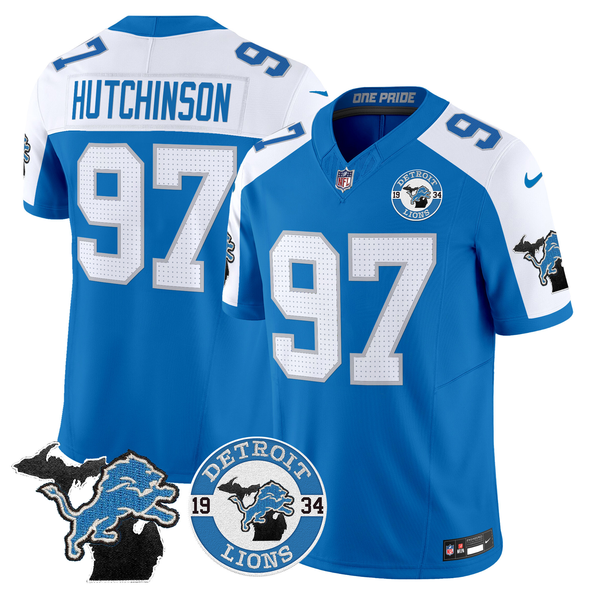 Hunk Wear - Detroit Lions Hutchinson Est. 1934 Patch Vapor Limited Jersey – All Stitched – Blue Alternate